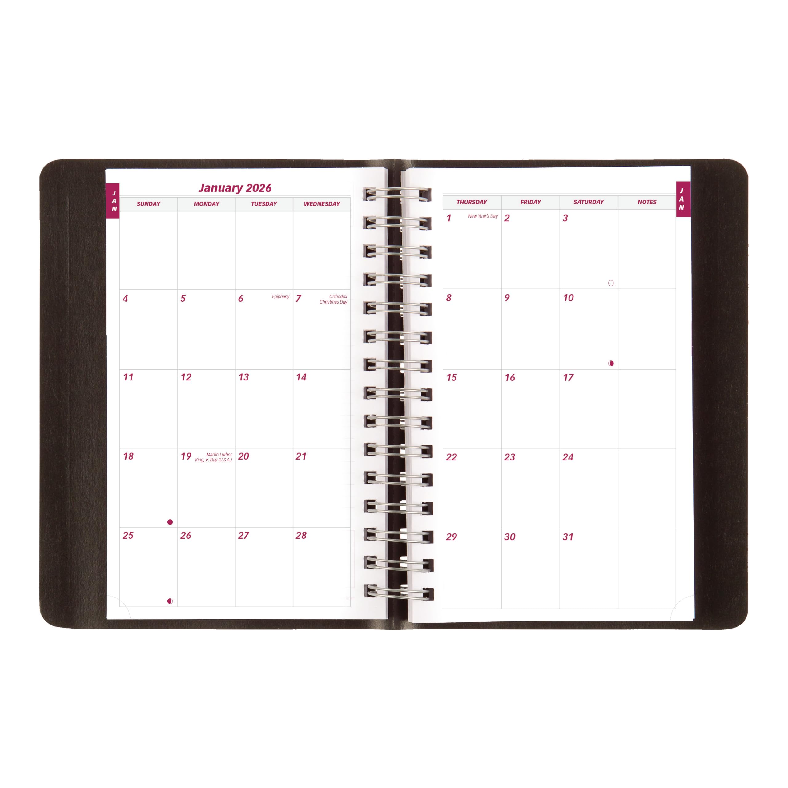 Brownline® 2026 Essential Daily/Monthly Planner, Appointment Book, 12 Months, January to December, Twin-Wire Binding, 8" x 5", Black (CB634W.BLK-26)