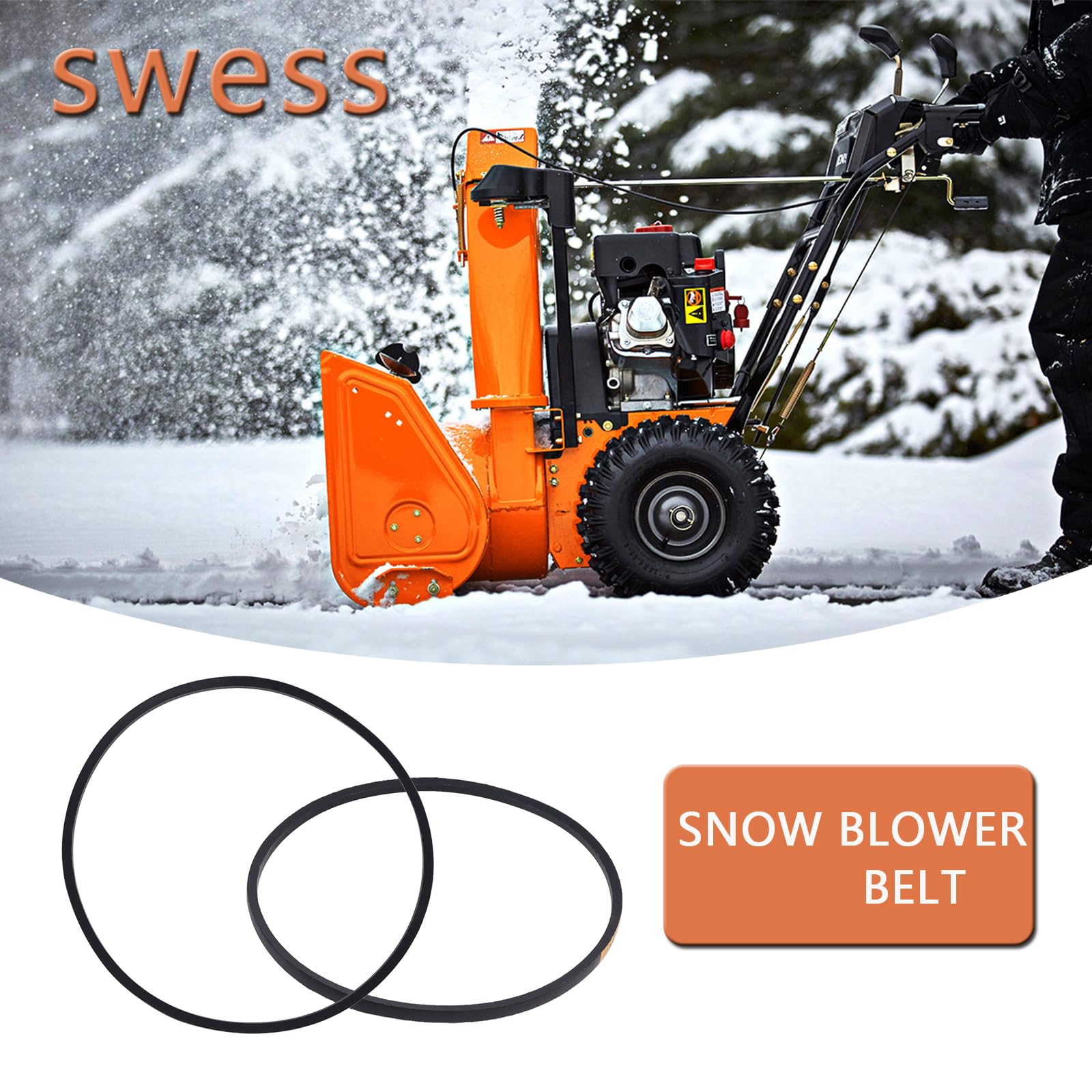 754-04195 Snow Thrower Belts for MTD（2Pcs）, Cub-Cadet, Craftsman 754-04195, 954-04195A, 1/2-Inch by 37-Inch Replacement Snowthrower Auger Belt,Black（2Pcs）