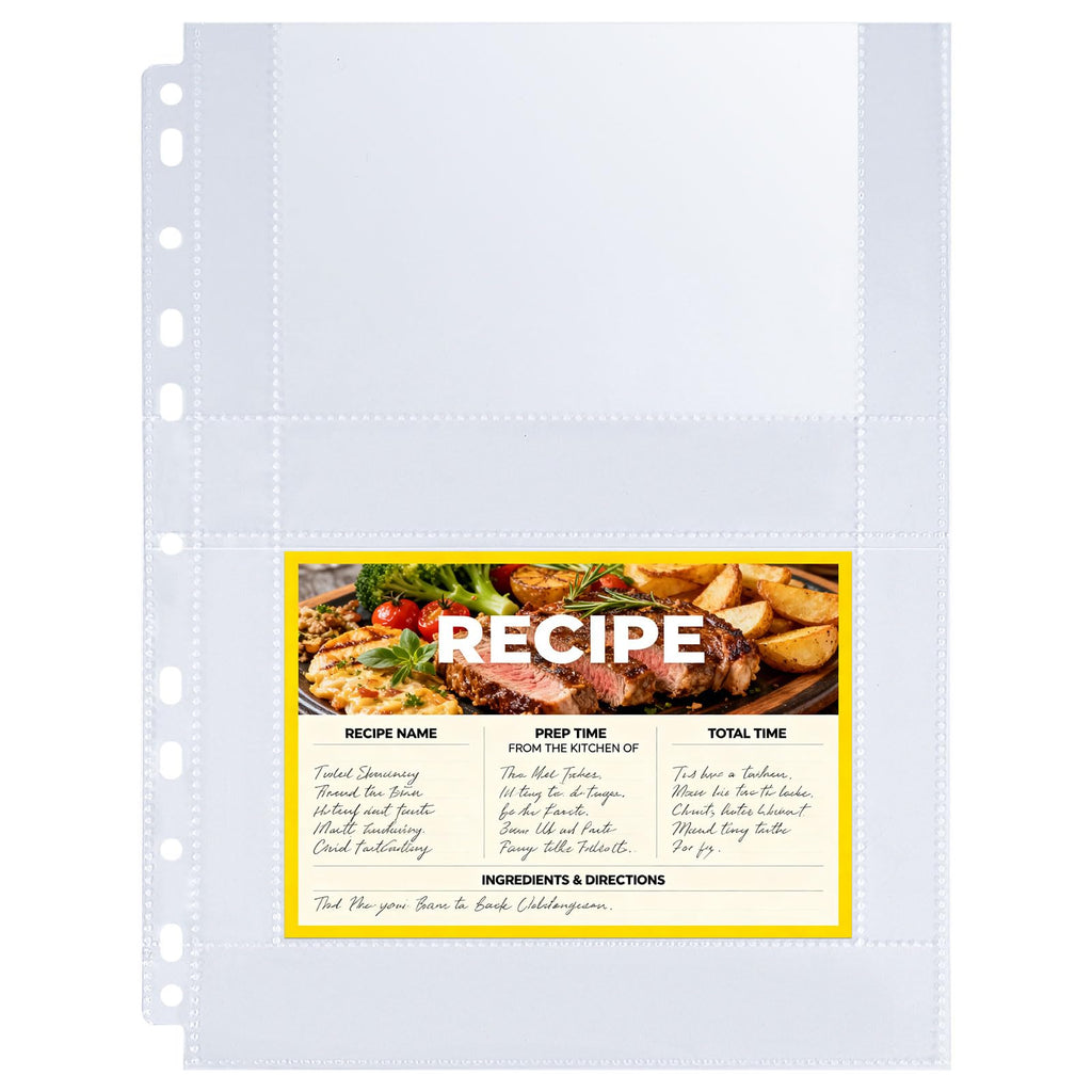 30 Pack 120 Pockets 4x6 Recipe Card Sleeves,3 Ring Binder Recipe Card Protector Pages，Double Sided 2 Pocket Refill Sheets for Recipe Book, 8.5x11 Inch Top Loading Clear Sleeve Sheets