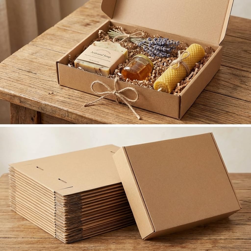 Pemtow 9x6x2 Shipping Boxes Set of 20, Brown Corrugated Cardboard Literature Mailer Box for Packaging, Mailing, Business