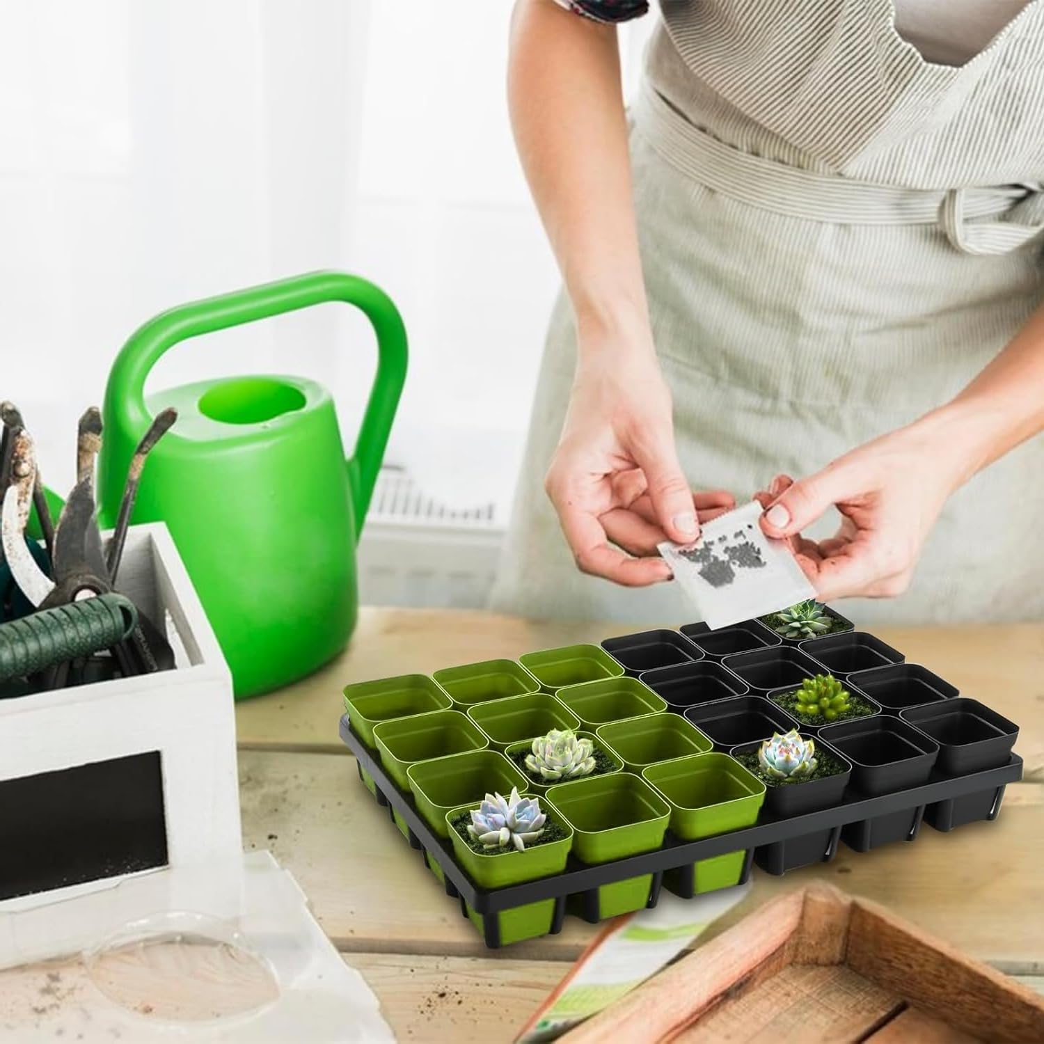 5 Pack Square Nursery Pot Tray with 24 Cells, Plant Trays for Pots, Plastic Planting Trays, Flower Pot Moving Tray for Carrying Small Plant Pots (17" x 11" x 2", 120 Cells in Total)