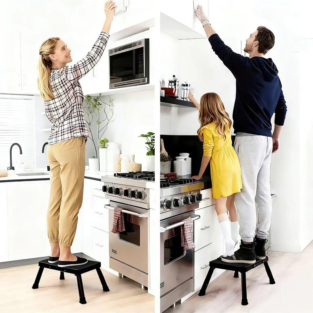 IKKAKOI Folding Step Stool, Height-Adjustable Step Stool with Non-Slip Platform, Step Ladder for Adults or Kids in Kitchen, Home, 500 Lbs Capacity(Black)
