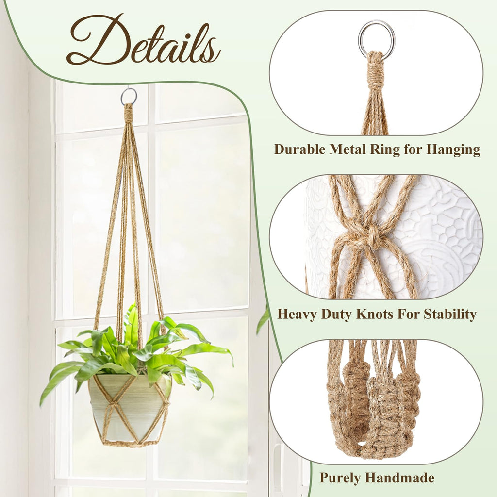 Dahey Macrame Plant Hanger Set of 3 with Hooks Indoor Hanging Planter Basket 35"/29"/23" Handmade Woven Cotton Rope Flower Pot Crochet Plant Holder Stand for Boho Home Decor No Tassels,Brown