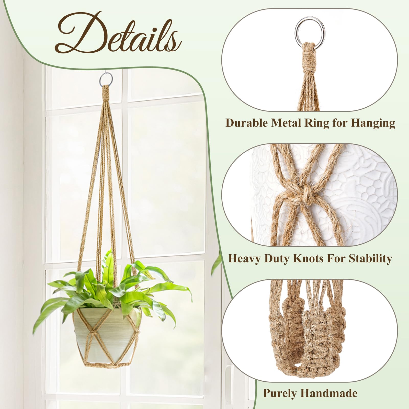 Dahey Macrame Plant Hanger Set of 3 with Hooks Indoor Hanging Planter Basket 35"/29"/23" Handmade Woven Cotton Rope Flower Pot Crochet Plant Holder Stand for Boho Home Decor No Tassels,Brown