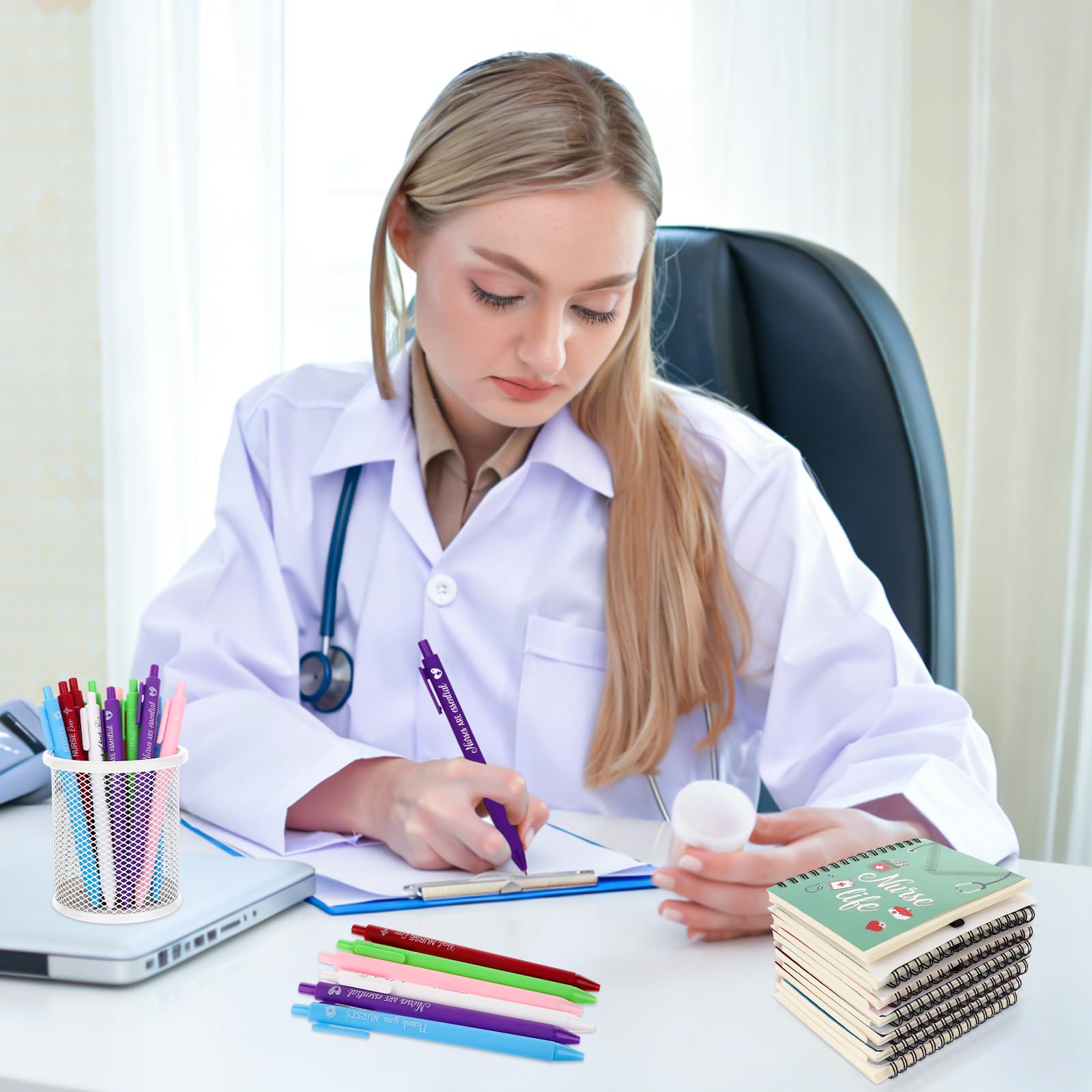 12 Pcs Nurse Graduation Gift Set Inspirational Spiral Notebooks Motivational Ballpoint Pens Bulk Nurse New Job Gifts Healthcare Worker Appreciation Present for Nursing Student Graduate