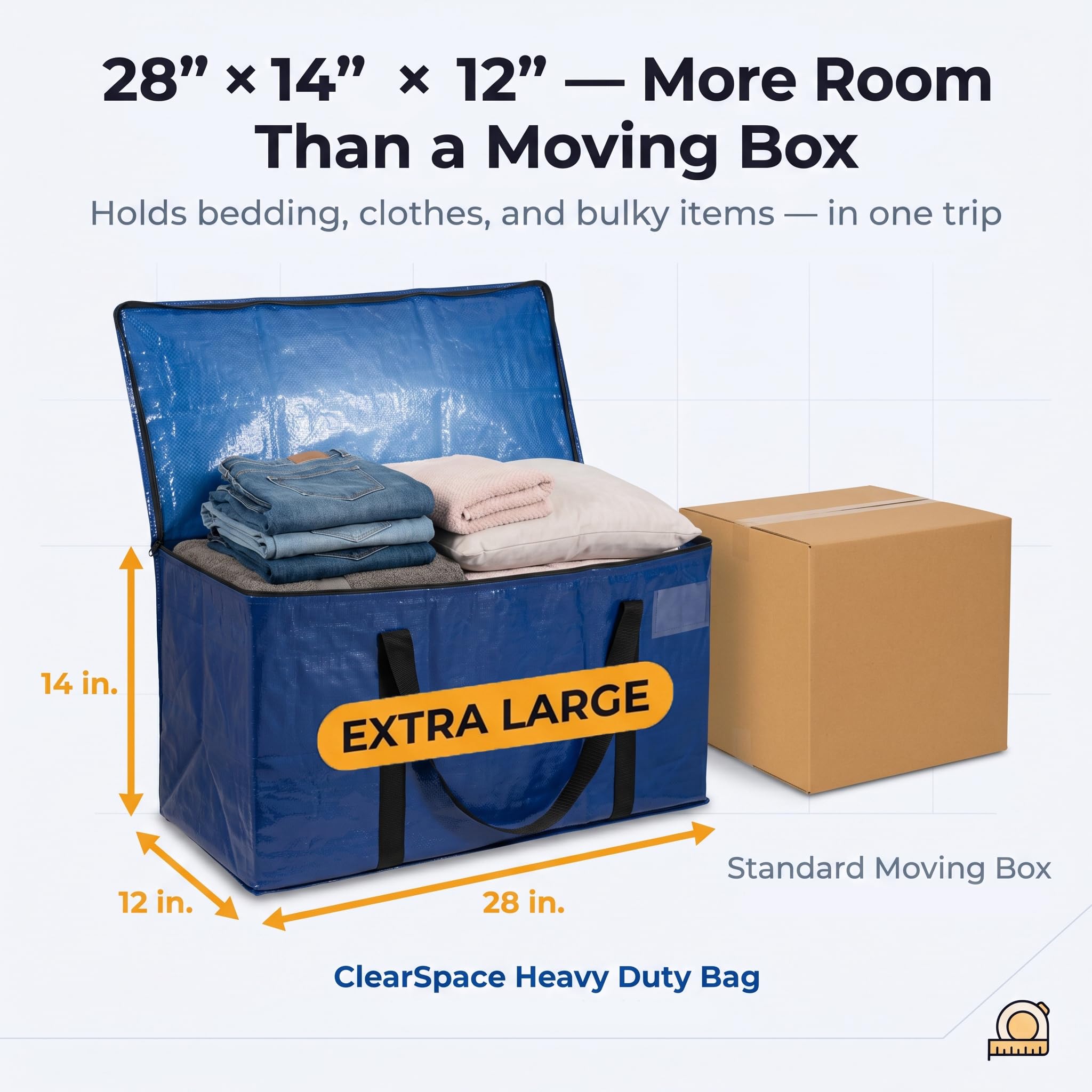 ClearSpace Heavy Duty Storage Bag - Large Moving Boxes with Backpack Straps, Zippers & Handles - Perfect for Traveling, Camping, Christmas Decorations, 4 Pack