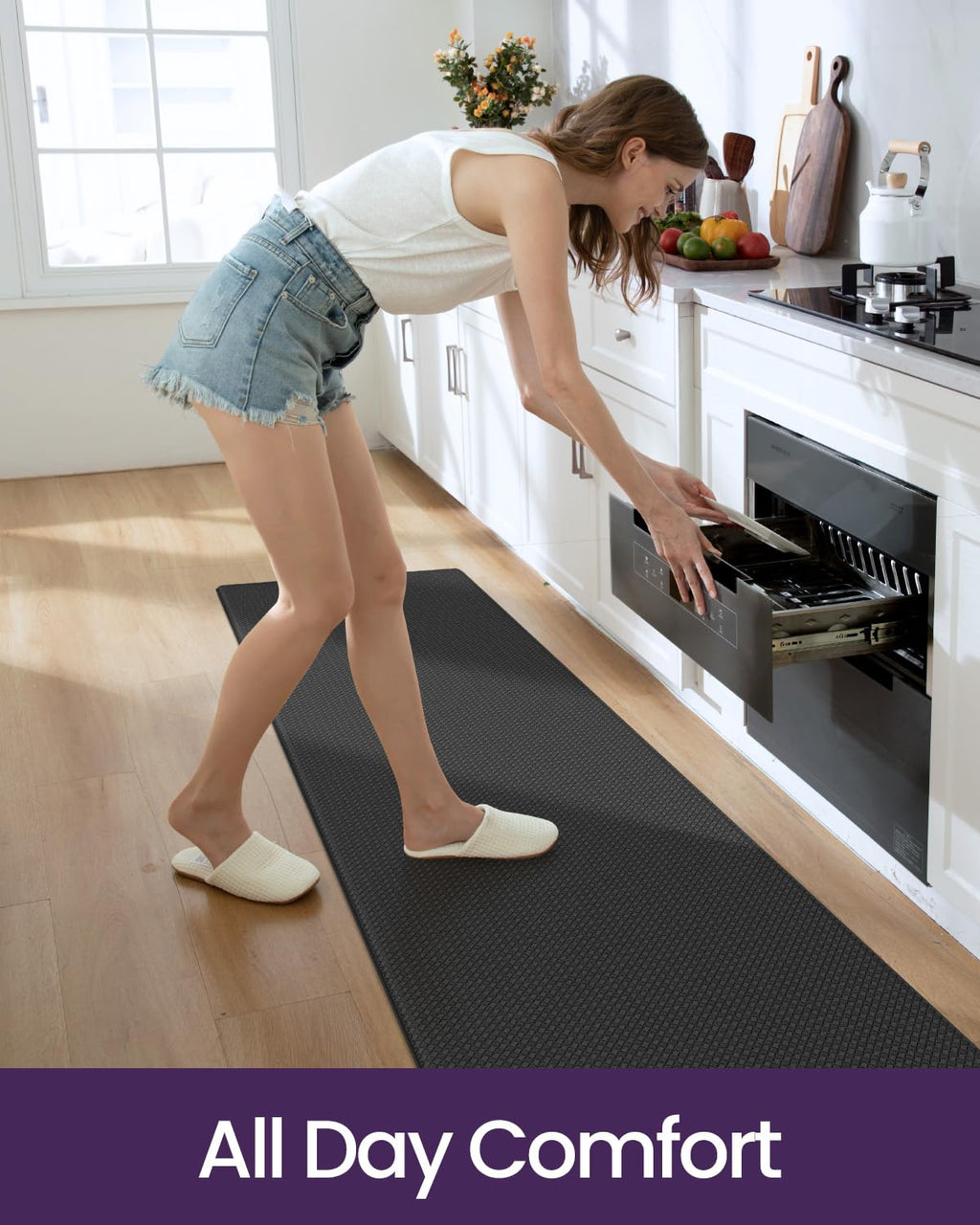DEXI Kitchen Rug Anti Fatigue Mats for Floor, 17x59 Non Skid Cushioned Comfort Standing Desk Waterproof Runner, Black