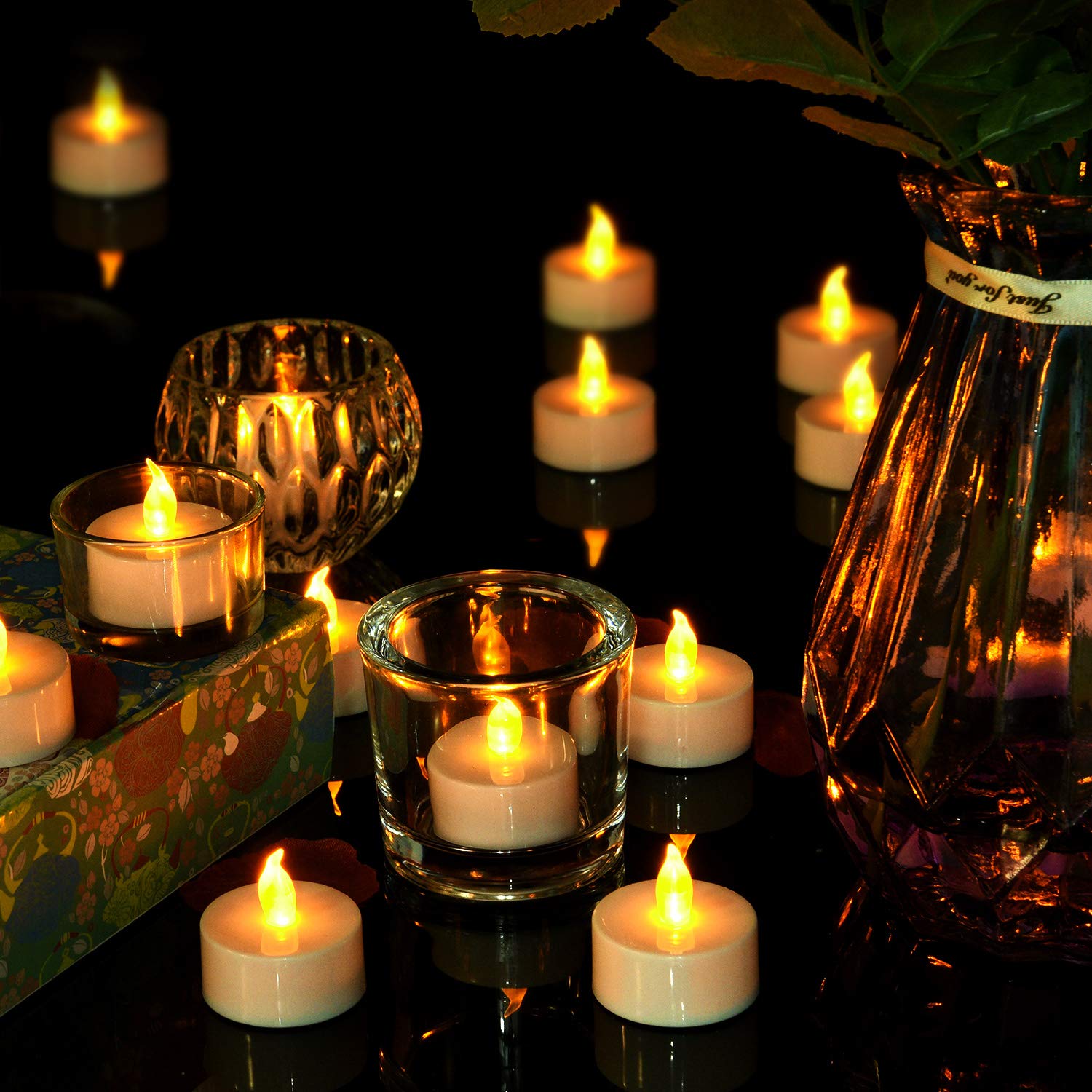 Pandaing Battery Operated Flameless Tealight Candles [40 Pack, Batteries Included], Realistic Tea Lights Candles, Flickering Bright Tealights