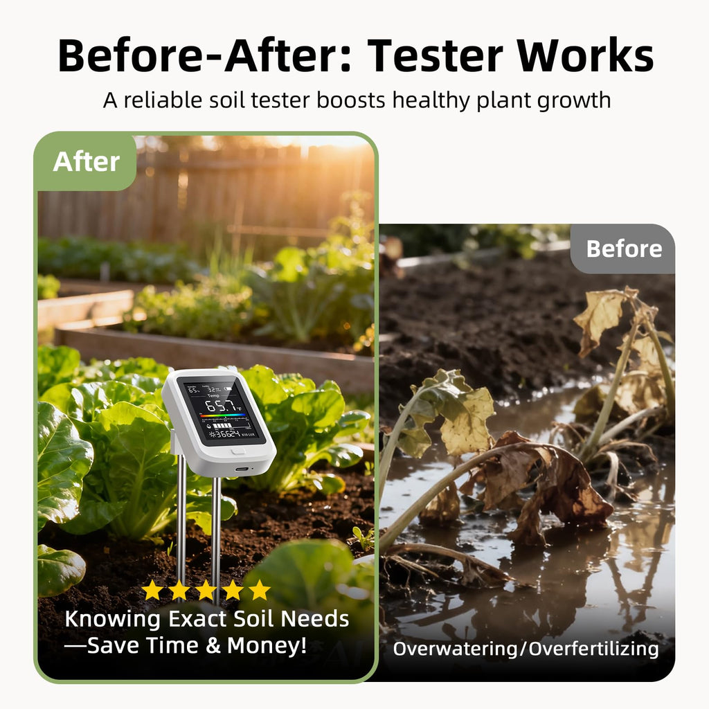 6-in-1 Soil Meter with Ph, Moisture, Fertility, Temperature, Sunlight & Humidity Sensor, Soil Test Kit for Garden, Farm & Lawn Plant Care, Multi-Function Tester Ideal for Plants Lover Gifts