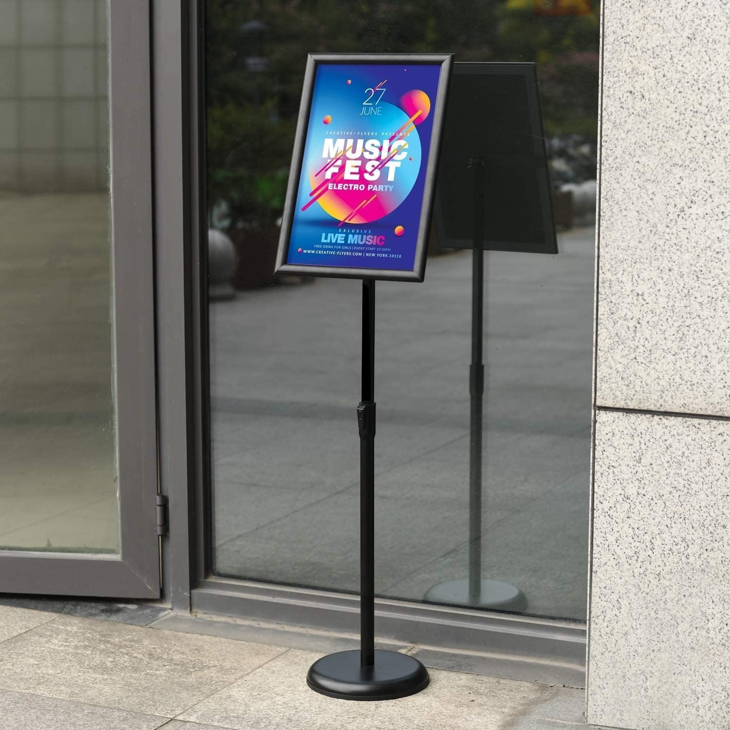 SWOK 8.5 x 11 Inch Adjustable Sign Holder, Pedestal Poster Stand, Heavy-Duty Floor Standing Sign Holder with Round Base, Vertical and Horizontal View Sign Displayed for Display, Advertising, and Outdoor Use