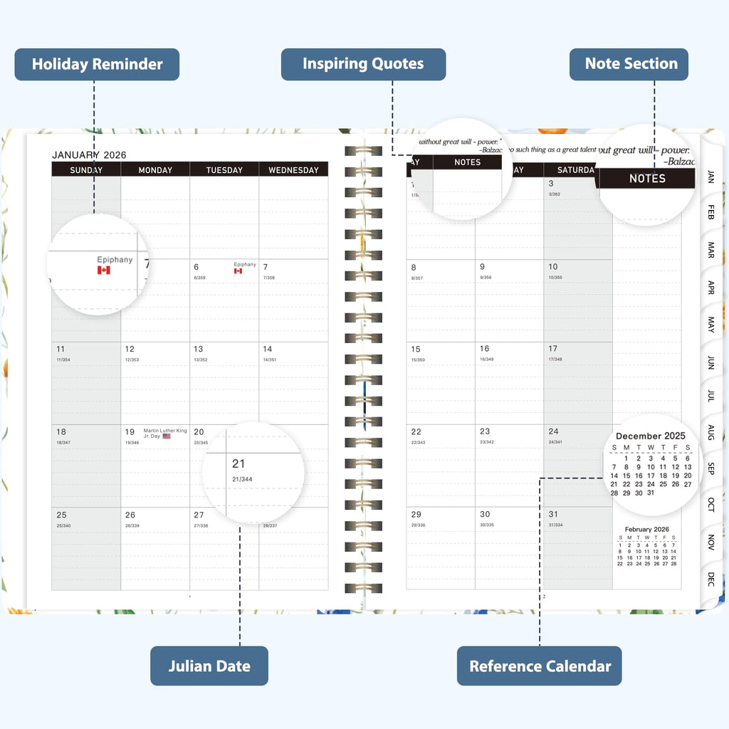 2026 Planner, Daily Agenda 2026 Appointment Book, Weekly and Monthly Calendar Planner Jan 2026 - Dec 2026, School Essentials & Office Supplies, Scattered Flowers