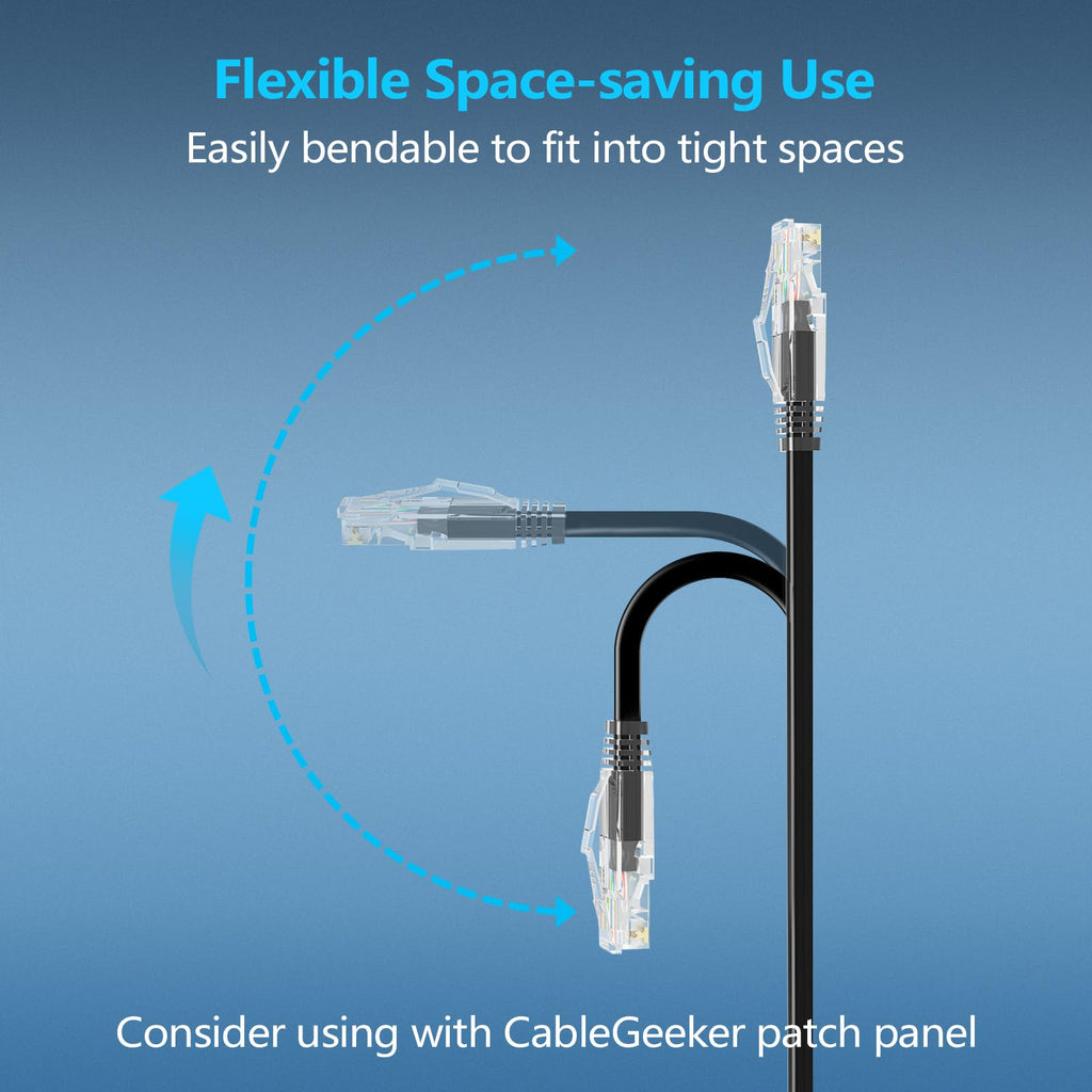 CableGeeker Cat6A Ethernet Patch Cable 1ft-12Pack Black, High-Speed 10Gpbs, 550MHz Slim Patch Cables, 28AWG Flexiable Network Cord with Gold Plated, Snagless Internet Cord for Patch Panel