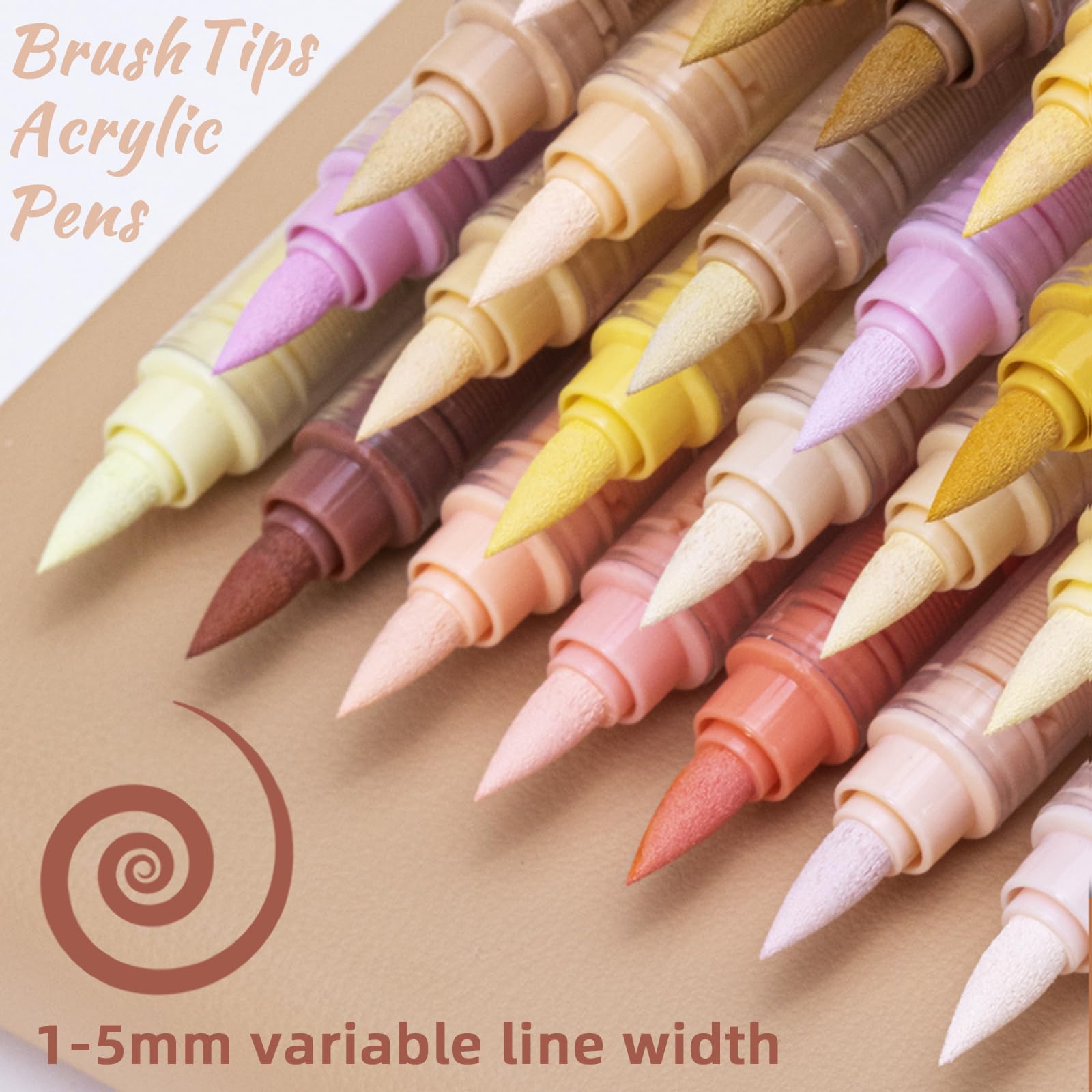 24 Colors Skin Tone Acrylic Markers, Anime Pro Soft Brush Tip Liquid Ink Pens, Quick-Dry Non-Bleed Skin Colour Markers for Waterproof Art on Canvas, Rocks, Glass, Paper