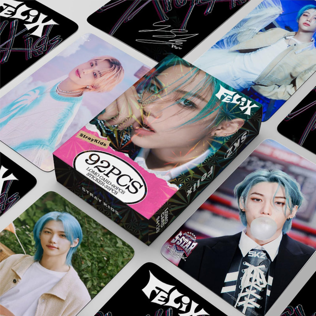 KPOPBP Stray Kids Photocards 60 PCS SKZ Rock Star Album Photo Cards with 32 PCS Stickers KPOP Gift Lomo Cards Merch for SKZ Boys and Girls (Felix)