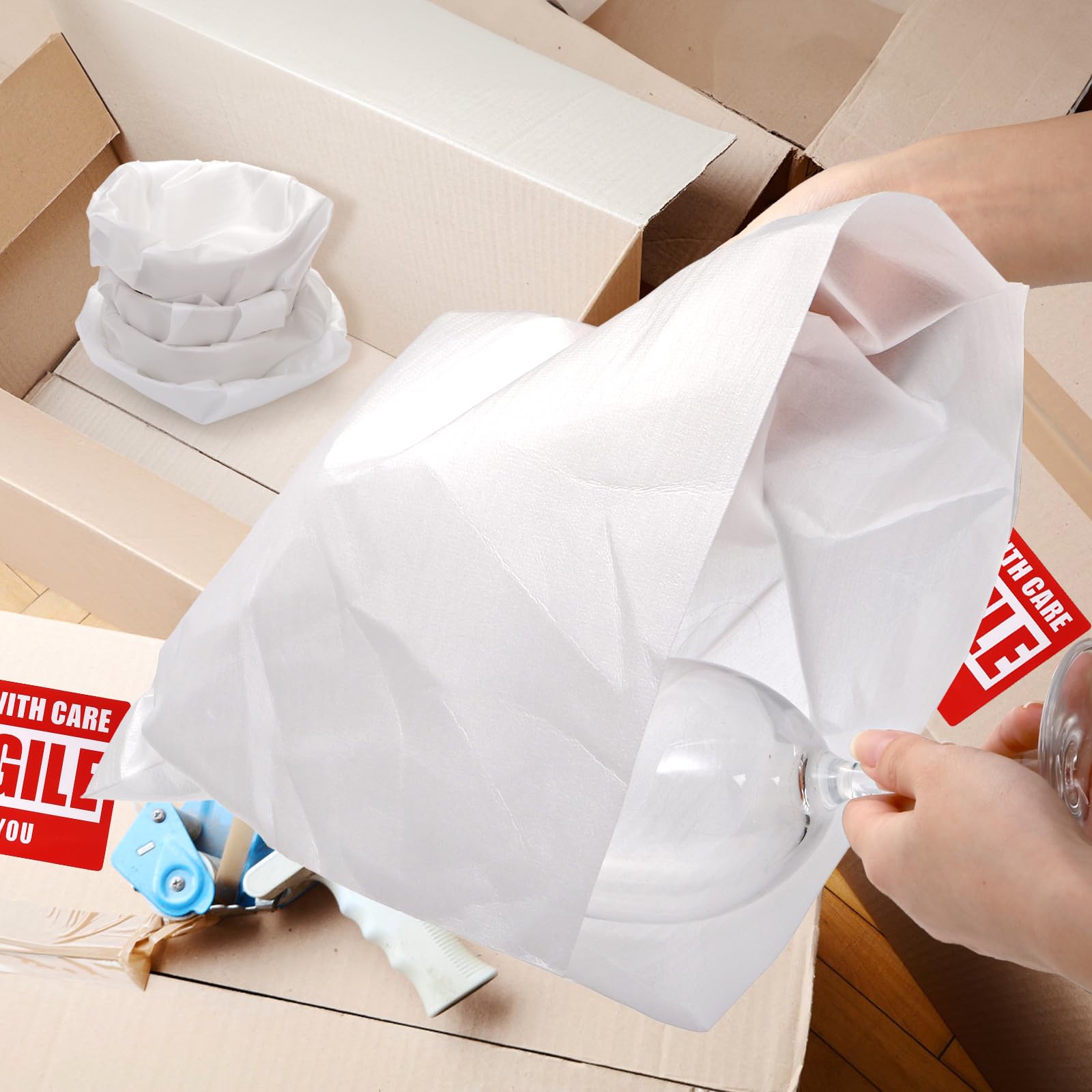Tebery 100 Pack Foam Wrap Pouches, 12'' x 12'' Dish Packing Foam Sheets with Fragile Label, Plate Packing Sleeves for Cups, Glasses, Furniture, Reusable Cushion Wrap Sheets Supplies for Moving