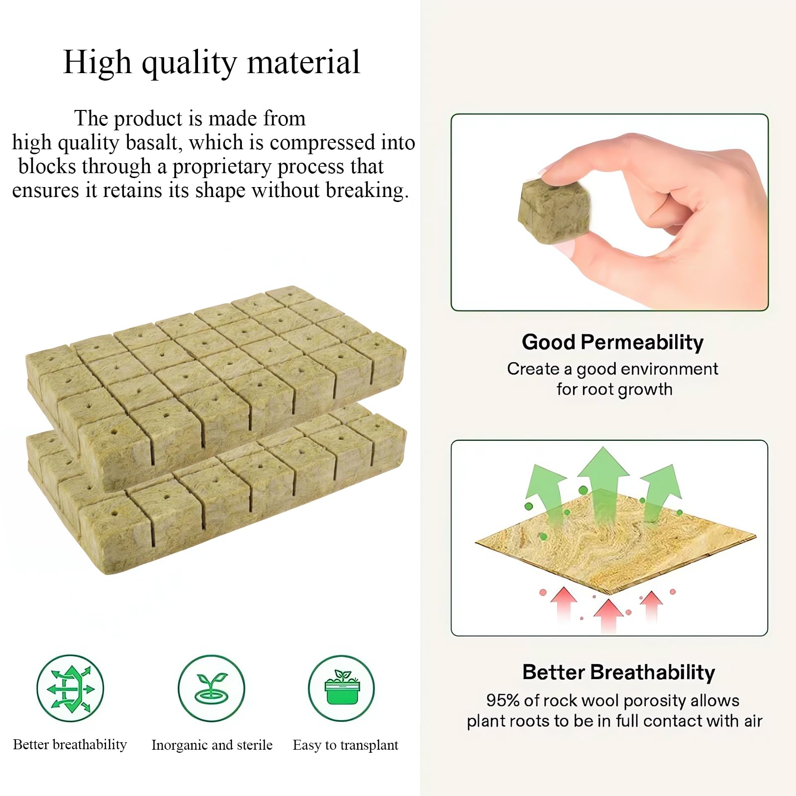 Naturezhen 56 Pcs Rockwool Grow Cubes (1.57"), Hydroponic Starter Plugs for Seedlings, Cloning & Soilless Cultivation, Premium Stonewool Growing Medium for Indoor/Outdoor Plant Systems