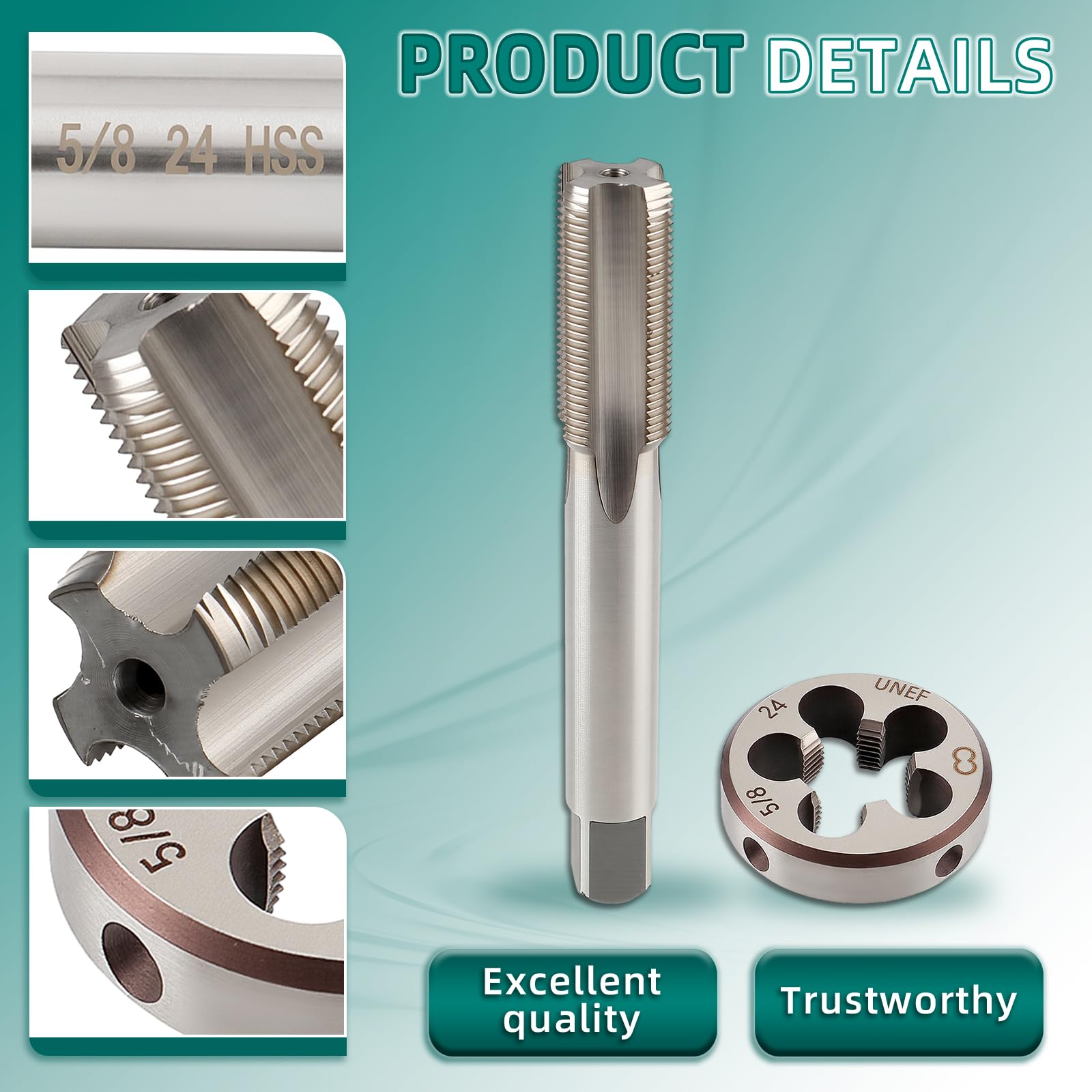 AUTOKAY 5/8"-24 UNEF HSS Tap and Die Set Tap and Round Machine Threading Die Right Hand (5/8x 24)