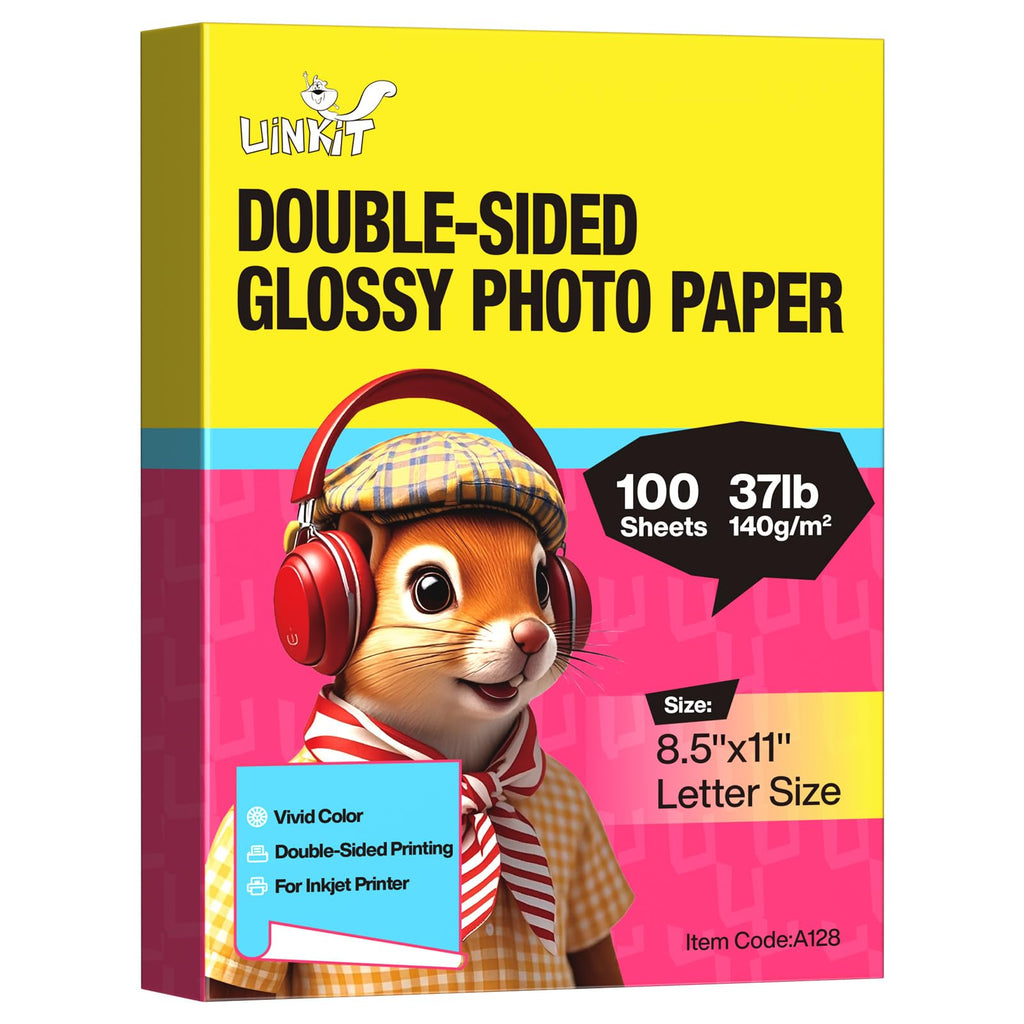 Uinkit 100 Sheets Brochure Paper Glossy Double Sided 8.5x11 Inkjet 37lb 140gsm Dye Ink Thin Photo Picture Flyer Calendar Magazine CD Cover Letter