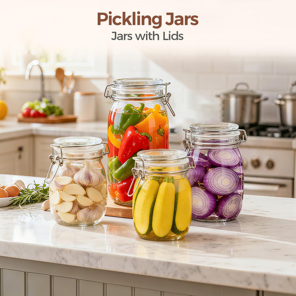 ComSaf Glass Food Storage Jar with Airtight Lid 2.3L/78OZ Set of 3, Storage Canister Container Square with Clear Preserving Seal Clip Fastening for Kitchen and Pantry Organization Cereal, Coffee