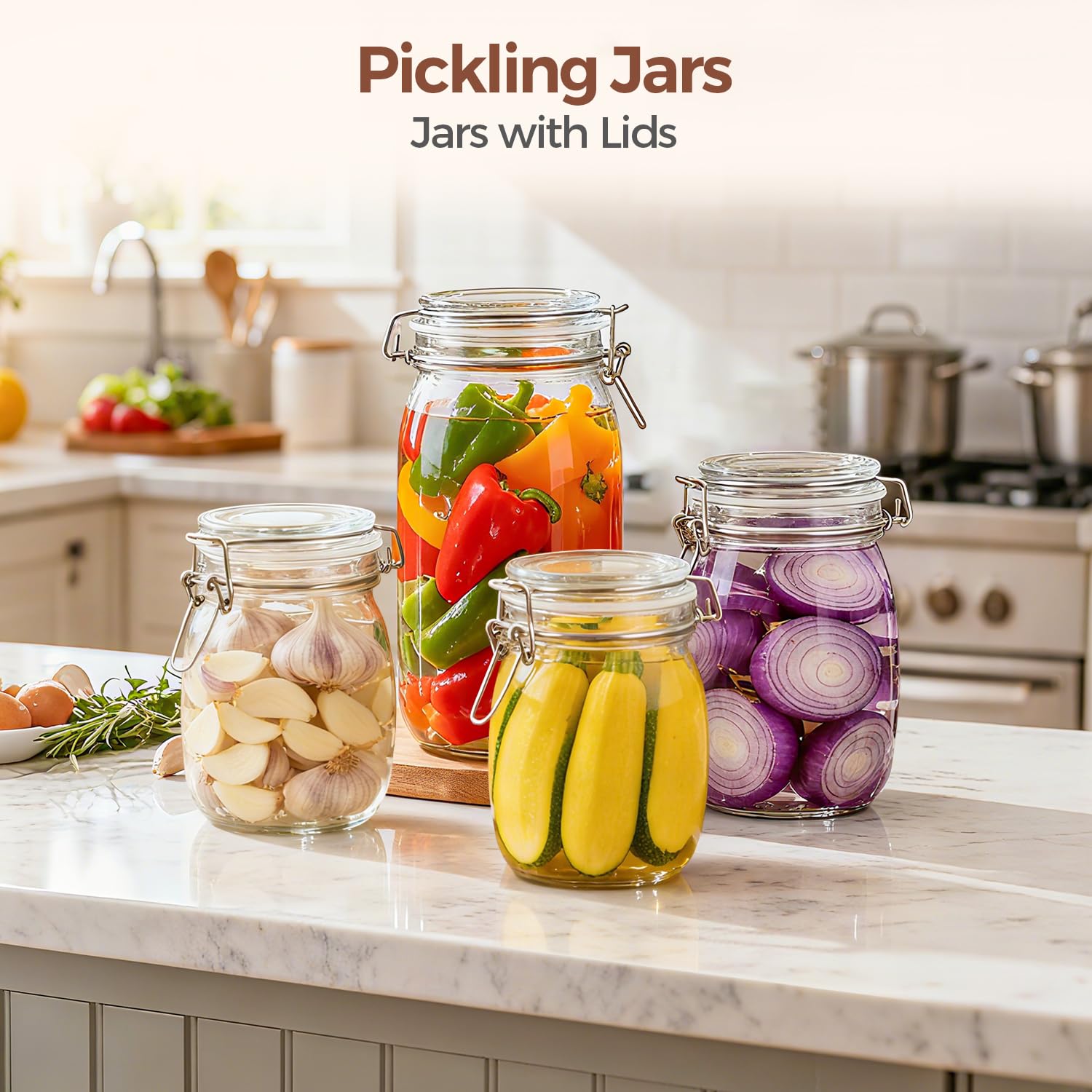 ComSaf Glass Food Storage Jar with Airtight Lid 2.3L/78OZ Set of 3, Storage Canister Container Square with Clear Preserving Seal Clip Fastening for Kitchen and Pantry Organization Cereal, Coffee