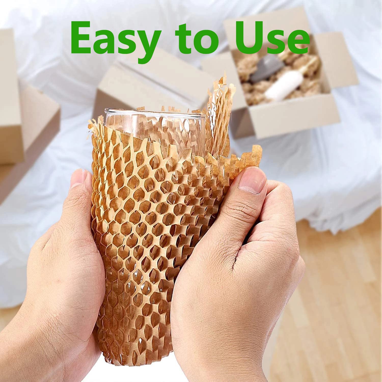 Honeycomb Packing Paper,12" W x 100' L Packing Paper for Moving,Products & Gifts Honeycomb Wrapping Paper,Recyclable and Biodegradable Shipping Packing Materials with 10 Fragile Sticker Labels
