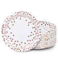 MATICAN 100-Pack Disposable Paper Plates, 9-Inch White & Rose Gold with Foil Polka Dots