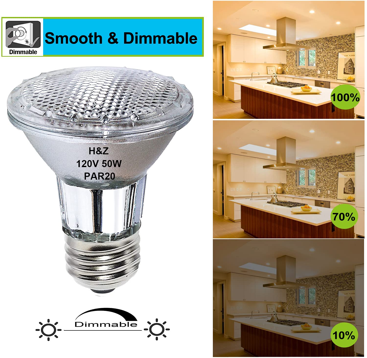 Par20 Halogen Light Bulb 120V 50W, 2 Pack High Brightness Par20 Flood, Dimmable Par 20 Warm White 3000K, Long Lifespan Bulb Par 20 E26 Base Great for Track and Recessed Lighting