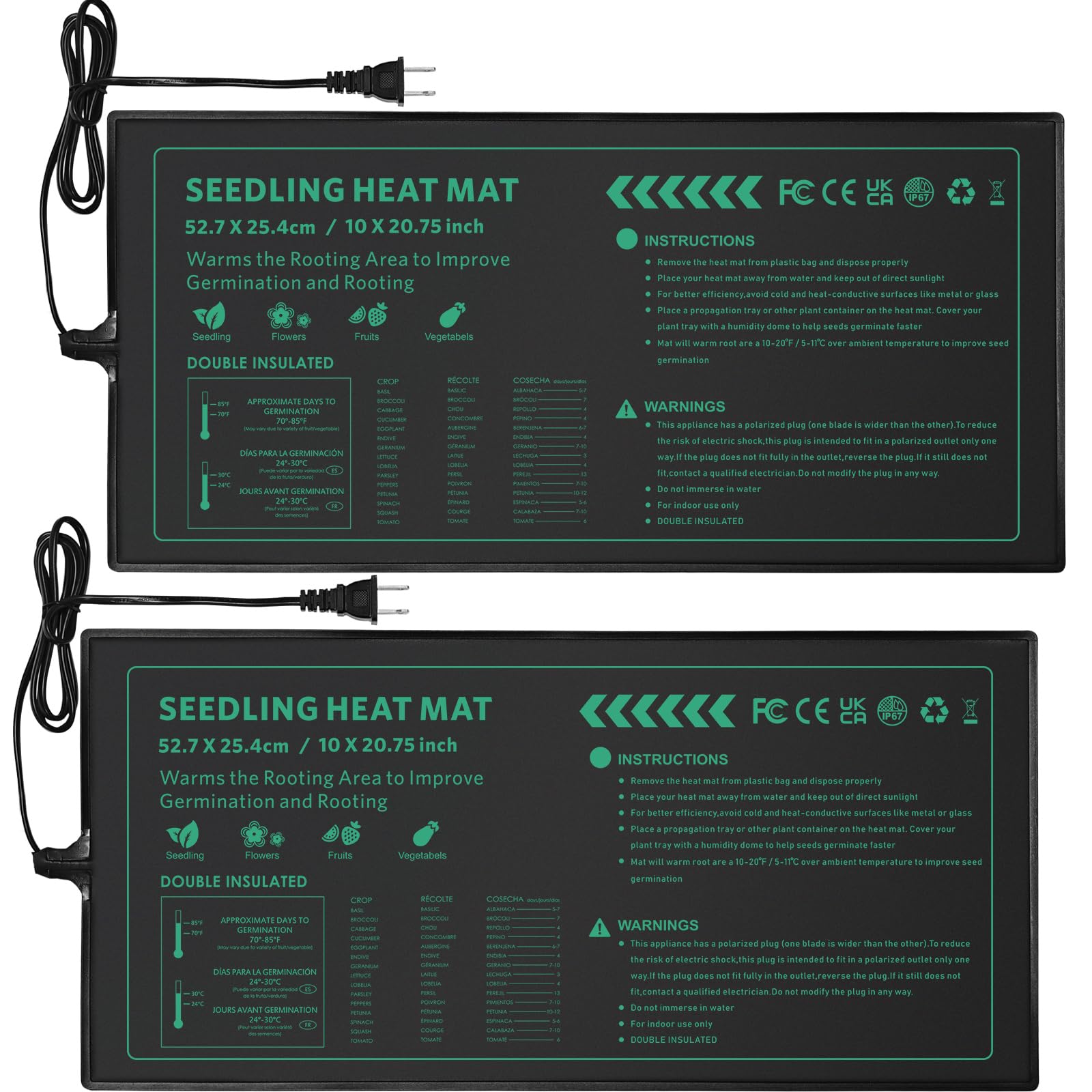PETZOOKA Seedling Heat Mat 2 Pack 10"x 20.75" Durable Waterproof Plant Heating Pad for Germination, Indoor Gardening, Greenhouse