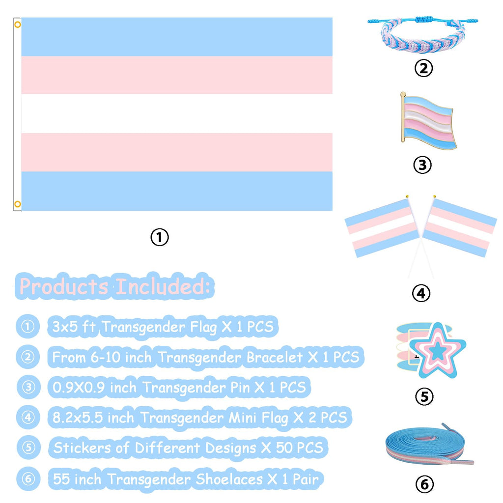 MEPLUM Pride 3x5 FT FTM Transgender Trans Flag Bundle for LGBTQ+ Accessories Present Celebration Parades Home Decor Party Supplies Festivals