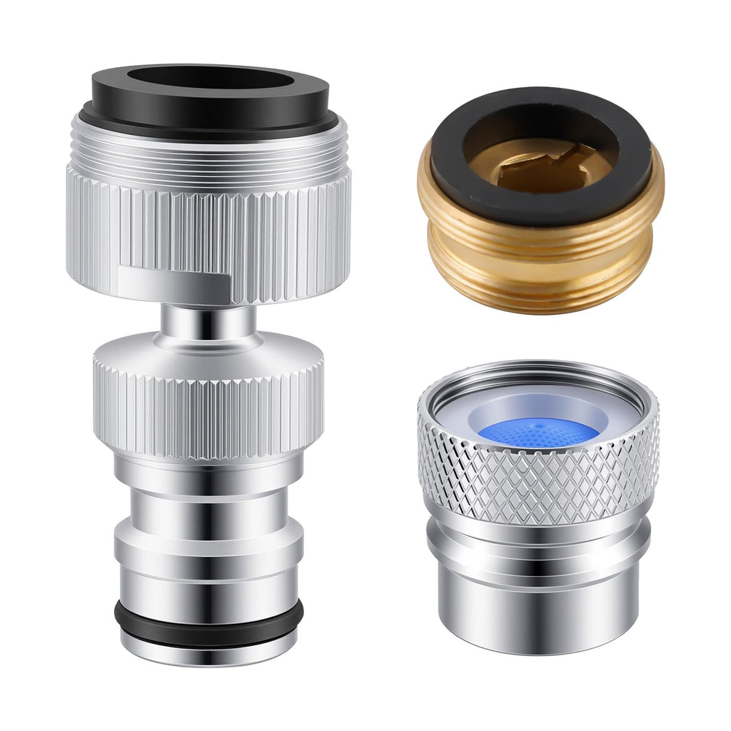 Hibbent 2 Pack Faucet to Dishwasher Adapter, Quick-Connect Dishwasher Snap-On Connection, with Swivel Ball Joint and Faucet Aerator, Male 15/16 Inch and Female 55/64 Inch, Chrome