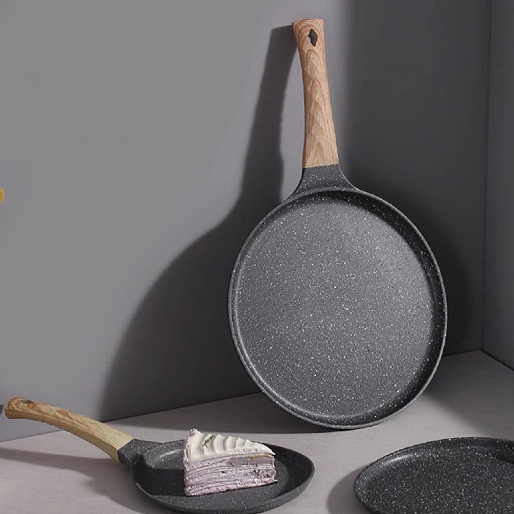 Nonstick Crepe Pan,Medical Stone Coating Dosa Pan Pancake Flat Skillet Tawa Griddle 10-Inch with Spreader,Induction Compatible