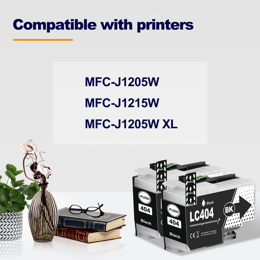 LC404 LC404BK Black Ink Cartridges Compatible for LC404 LC 404XL for MFC-J1205W MFC-J1215W MFC-J1205W XL Printer High Yield (Black*2)