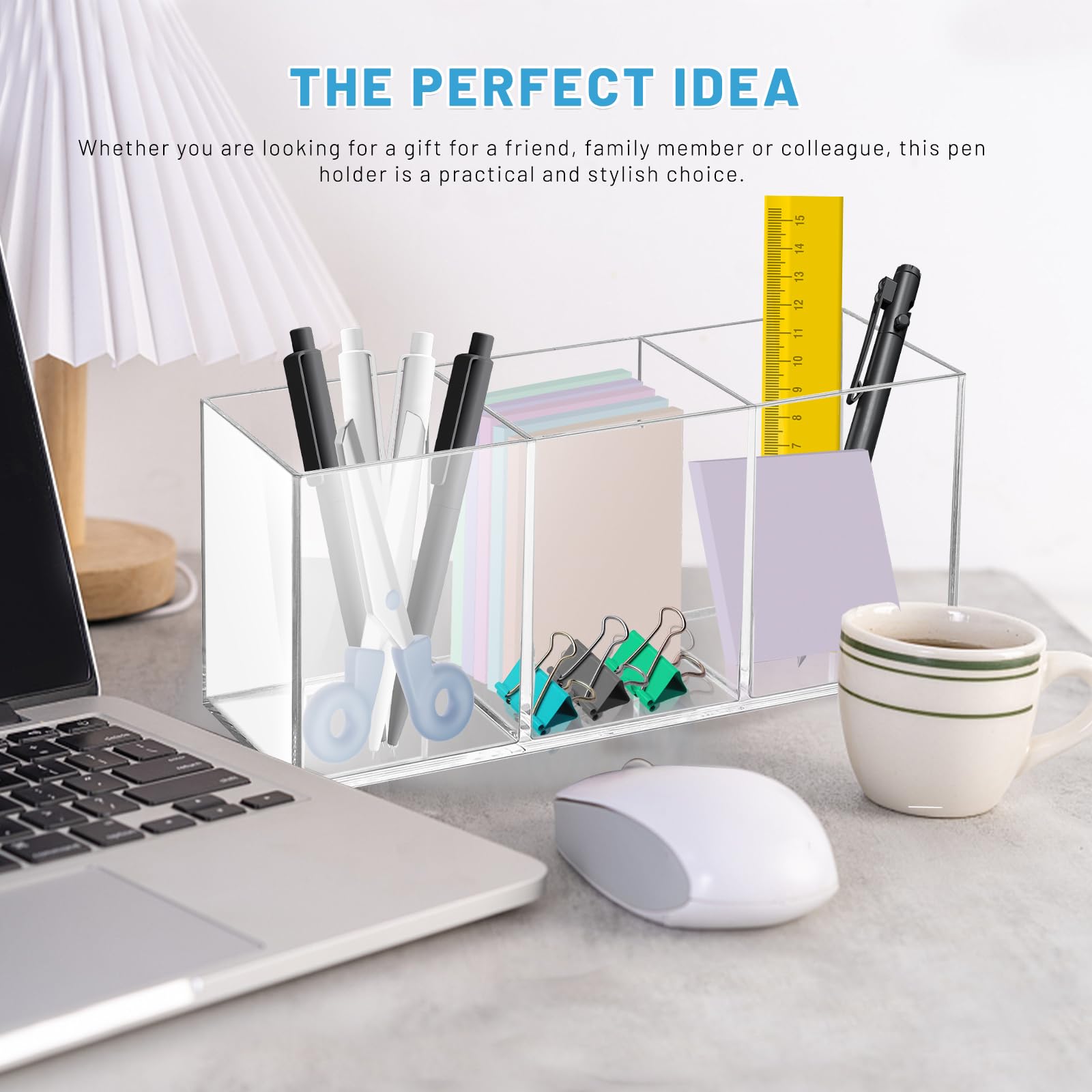 Realand 2Pcs Acrylic Pen Holder for Desk, 3 Compartments Clear Makeup Brush Holder Organizer, Pen Cup for Pencil Marker