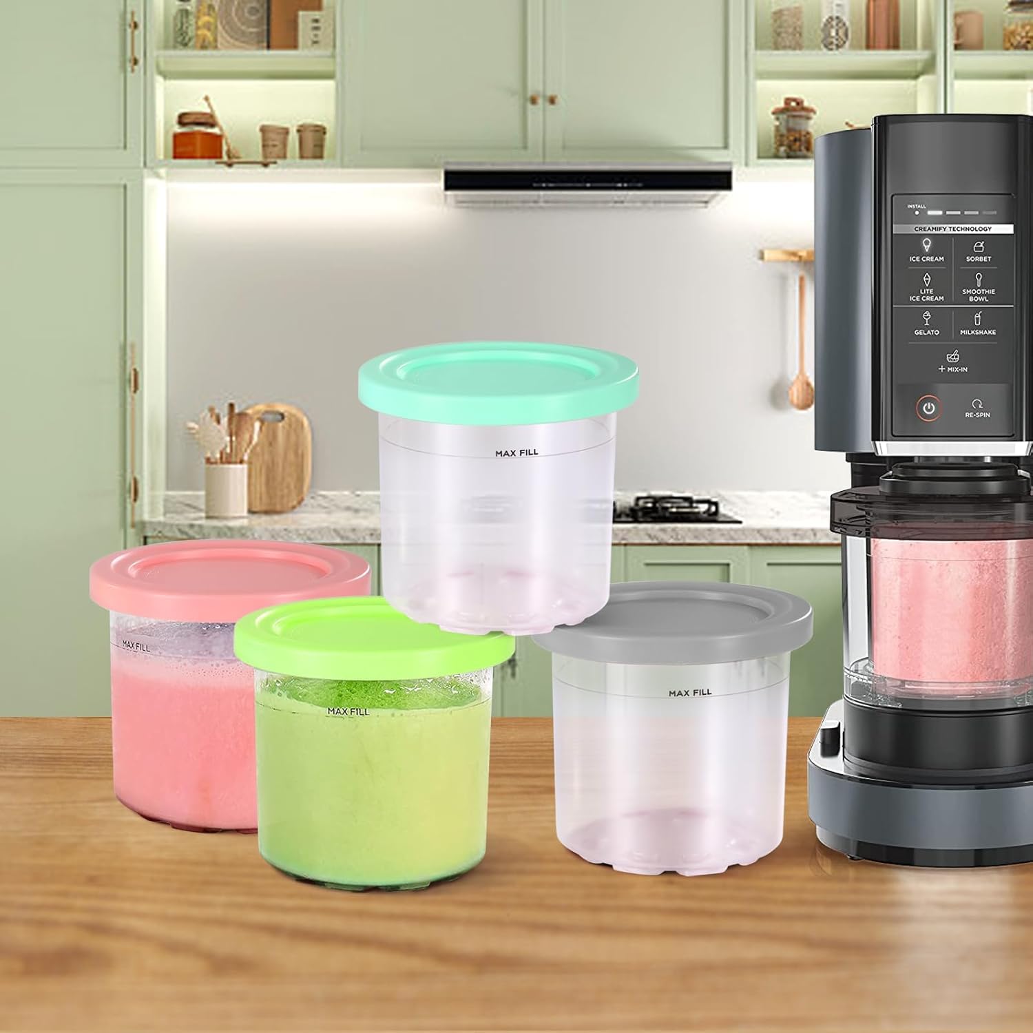 4 Pack Ice Cream Pints and Lids Compatible with Ninja NC300 NC301 NC299AMZ Series Creami Ice Cream Makers,BPA-Free,Dishwasher Safe,Color Lids,Ninja Creami Containers