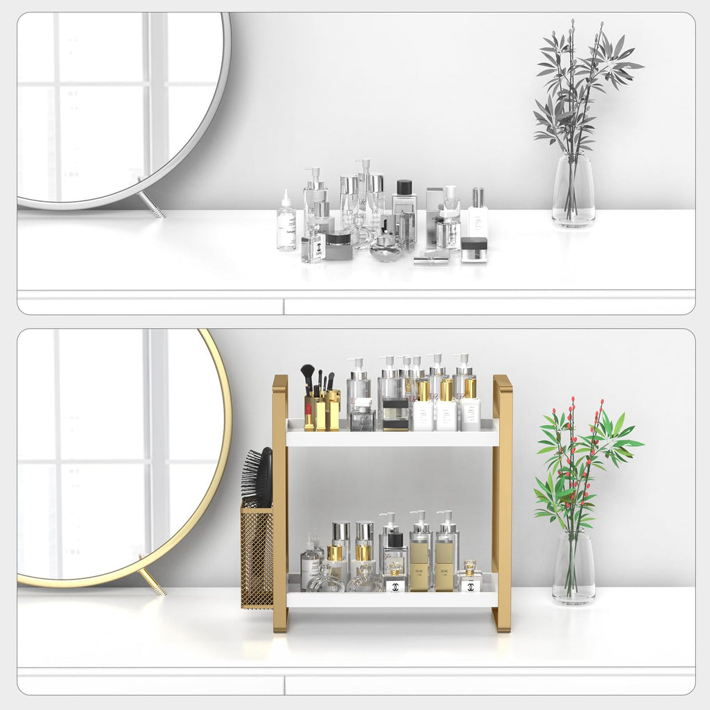 LEMIKKLE Bathroom Counter Organizer with Basket, Skincare,Makeup Organizers for Vanity,Storage Organizers for Bathroom, Kitchen, Dresser（White）