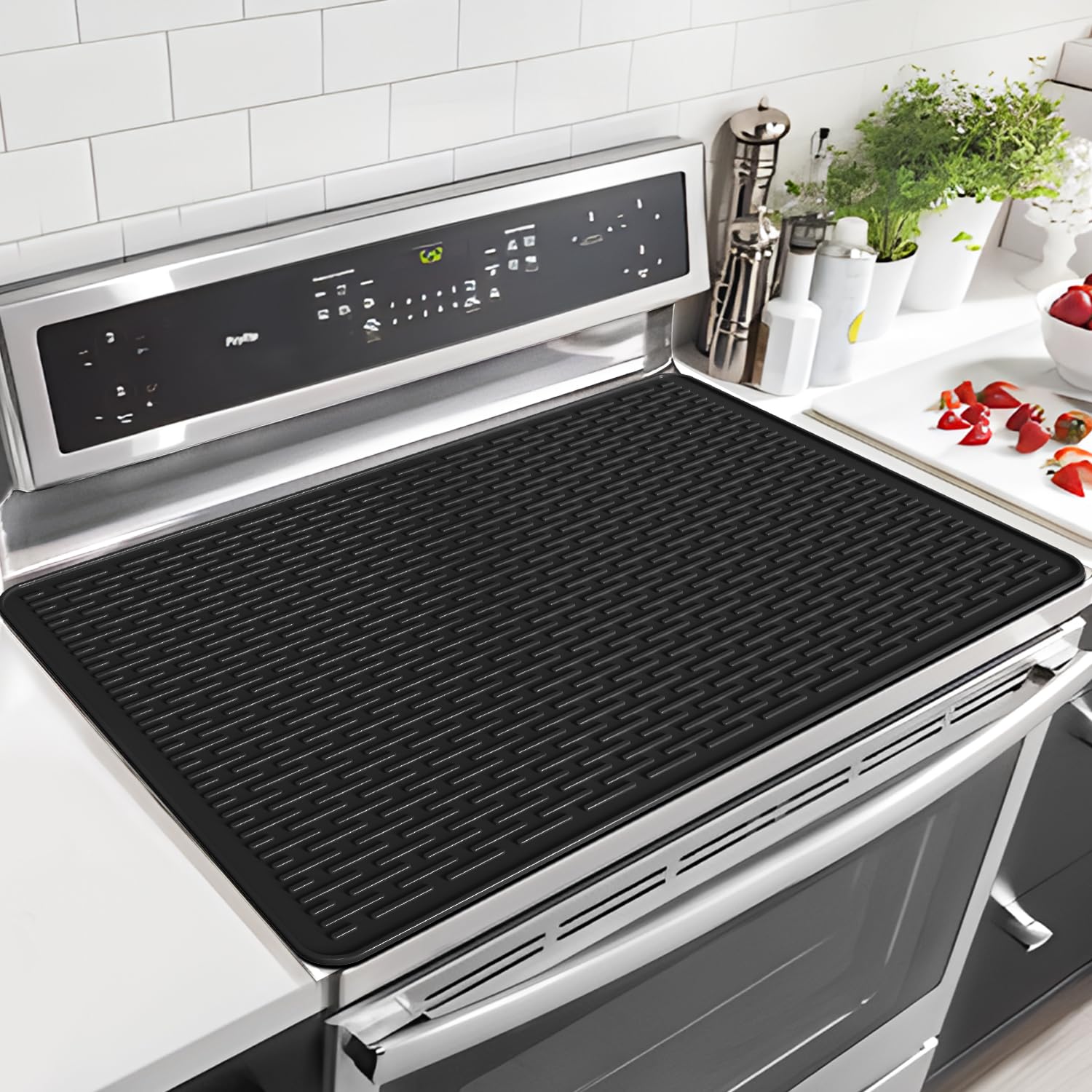 LOPNUR Thick Electric Stove Cover for Stove Top, 29.9"x20.9" Silicone Stove Mat for Glass Top Stove Cover, Heat Resistant Induction Cooktop Protector, Non-Slip Kitchen Glass Cooktop Protector, Black