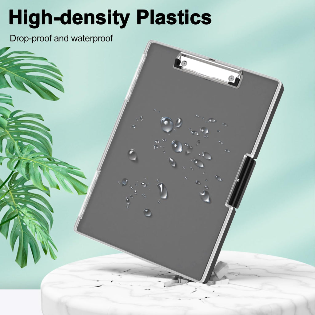 Clipboard with Storage, 8.5x11 Clip Boards with 2 Storage Case and A4 Paper Folder, Clear Dry Erase Top Panel, Heavy Duty Plastic, Folio & Side-Opening, for Nurses, Teacher, Lawers, Black