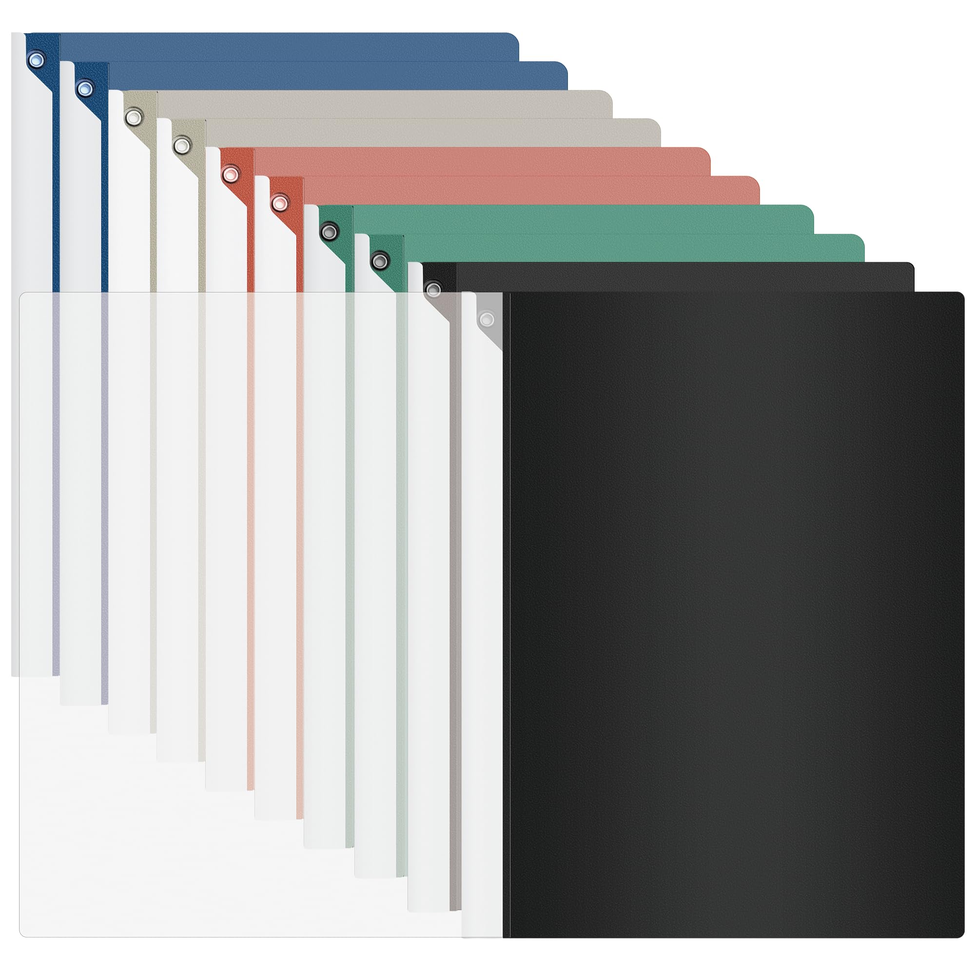 Dlicoda Report Sleeves with Swing Clip, 10 Pieces Clear Presentation Folders File Folder for A4/Letter Size, 8.9 x 11.8 inch, 40 Sheets Capacity, No Punch Needed (Multicolor)