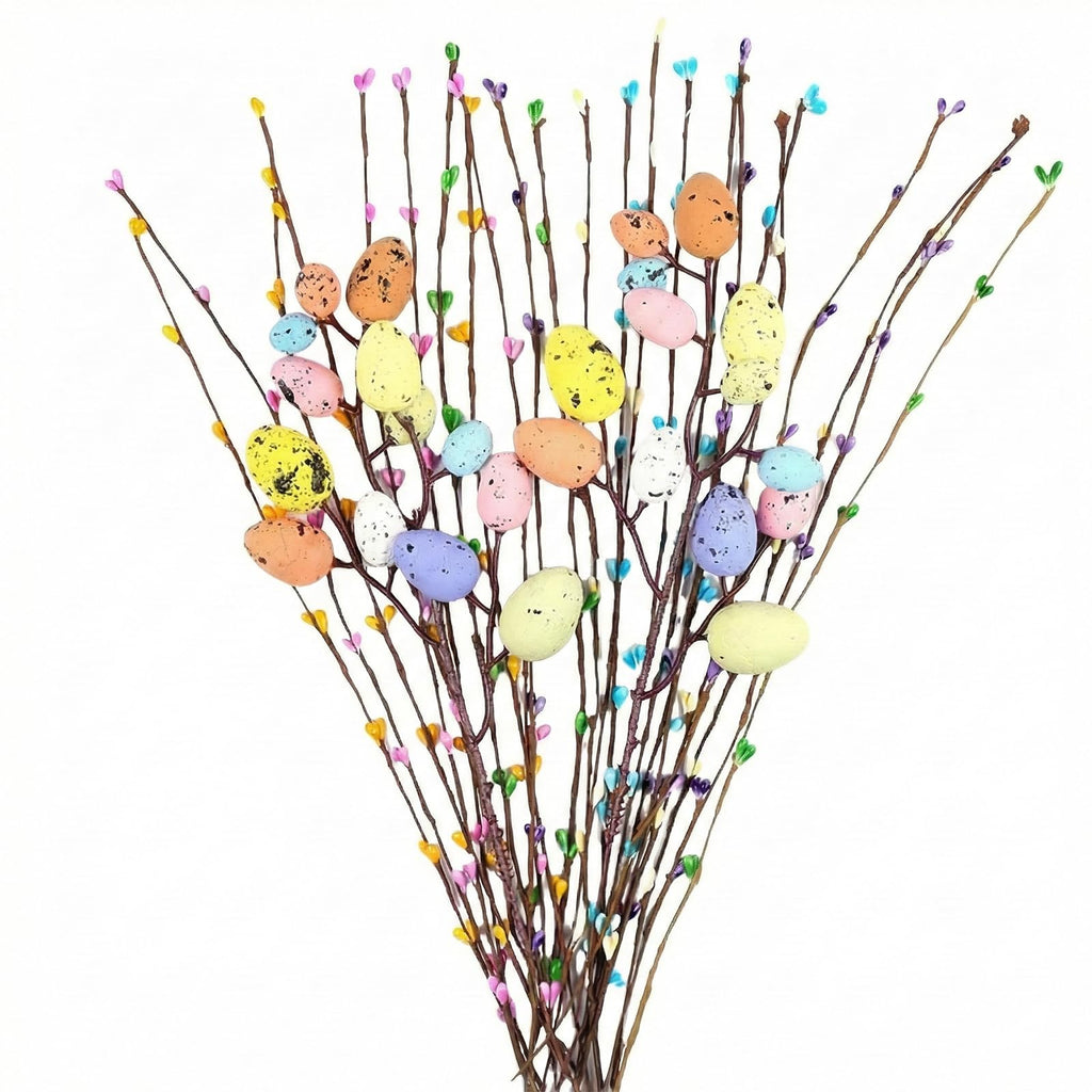 Artificial Easter Spray Vine with 2 Pastel Easter Eggs and 24 Berries - 26Pcs Spring Floral Stems for Floral Arrangement, Wreath, Centerpiece, Easter Home Decor