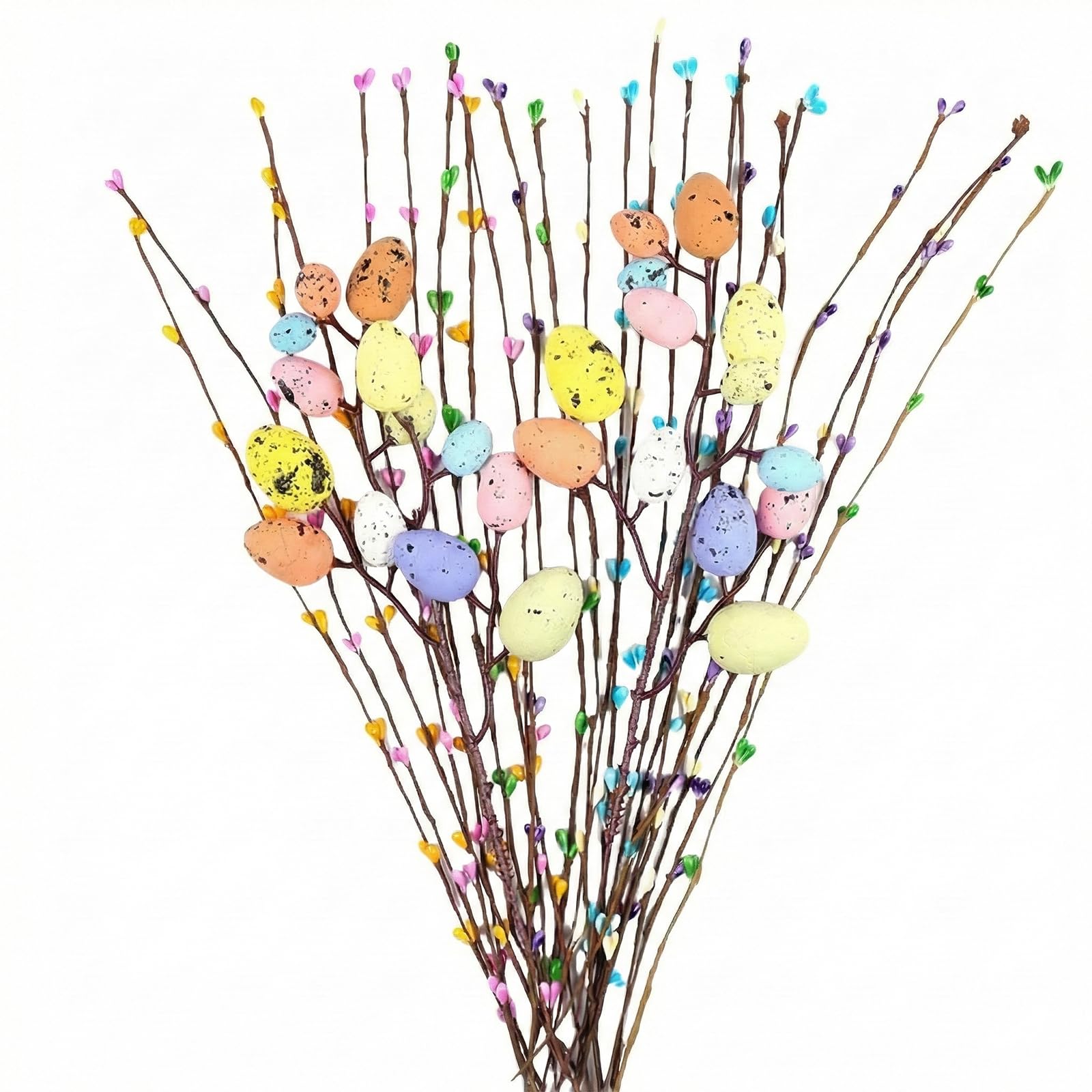 Artificial Easter Spray Vine with 2 Pastel Easter Eggs and 24 Berries - 26Pcs Spring Floral Stems for Floral Arrangement, Wreath, Centerpiece, Easter Home Decor