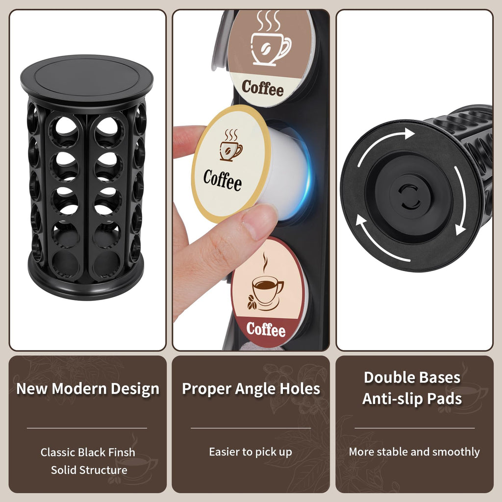SAVORLIVING Coffee Pod Carousel Compatible with K-Cup Pods, K Cup Holder Holds 40 Coffee Capsule, New Modern Design for Kitchen Office Countertop or Coffees Station Organizer, Detachable (Black)