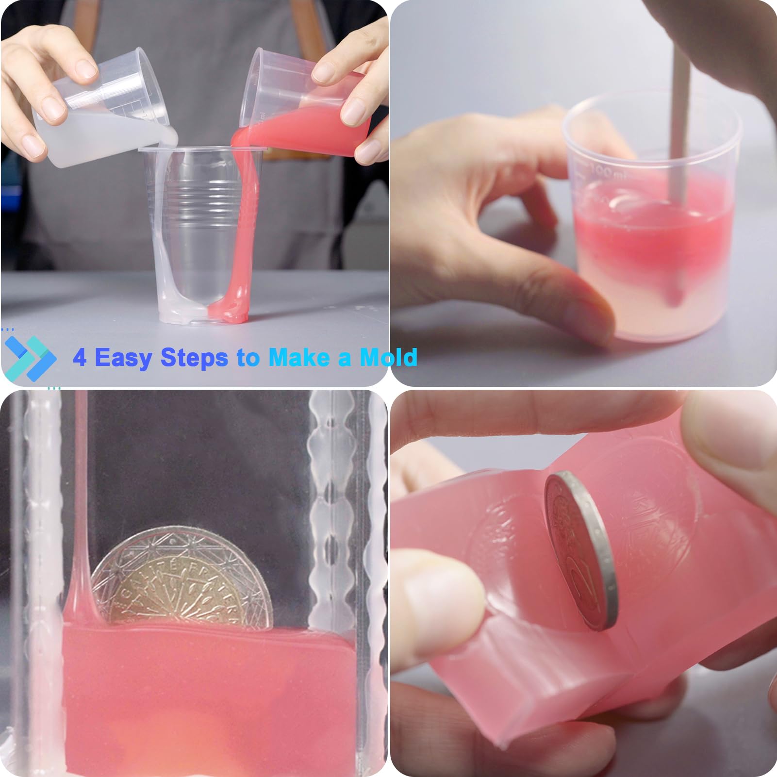 BBDINO Silicone Mold Making Kit 20A Silicone for Mold Making, Silicone Mold Making Translucent 38.8 Oz, 1A:1B by Volume, Liquid Silicone for Molds Making of Resin, Soap, Wax, Clay, Concrete etc.