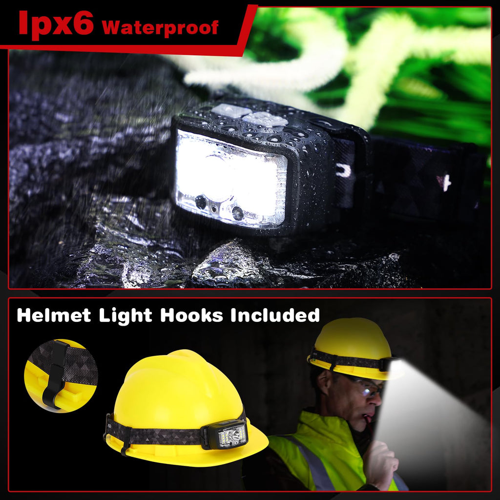 Headlamp Rechargeable 2 Packs,2000 Lumen Super Bright Motion Sensor 16 Modes (Individual Control) LED Headlamp,Waterproof Lightweight Flashlight Hard Hat Light for Outdoor Camping Fishing Running