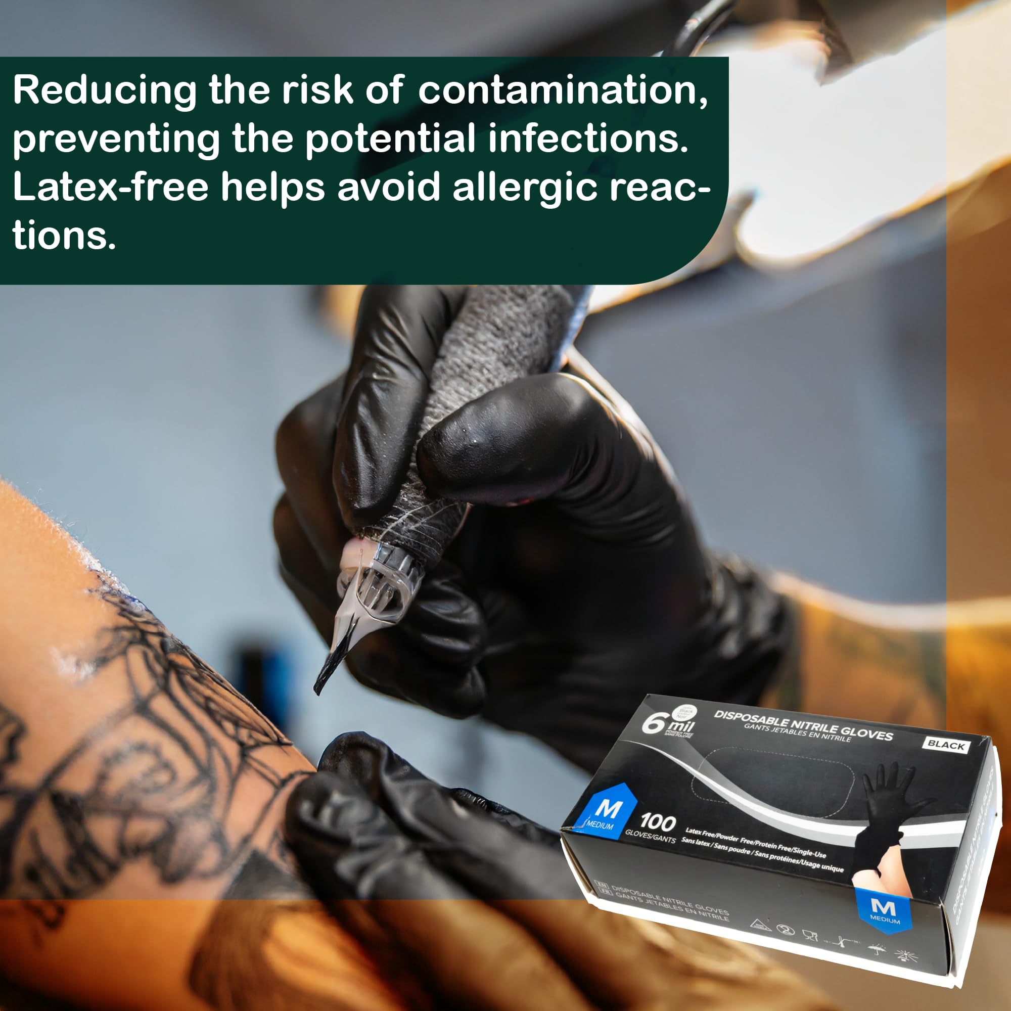 MiraPak Black Nitrile Disposable Gloves 6 Mil Extra Strength, Food-Safe,Latex & Powder Free, Textured Fingertips Gloves (Large)