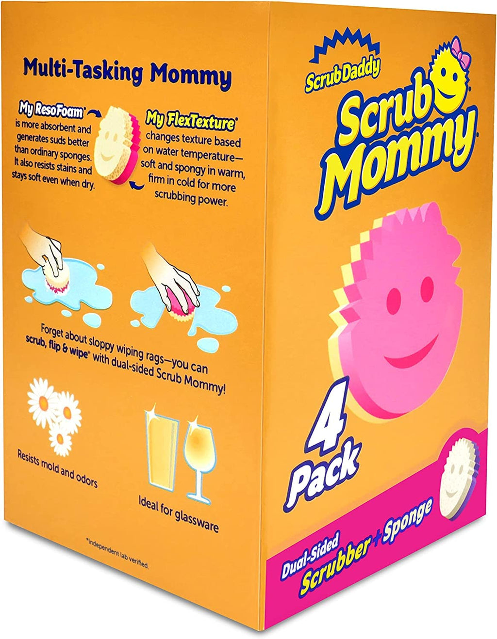 Scrub Daddy Dual Sided Sponge and Scrubber - Scrub Mommy - Scratch Free Sponge for Dishes and Home, Soft in Warm Water, Firm in Cold, Odor Resistant 4 Count