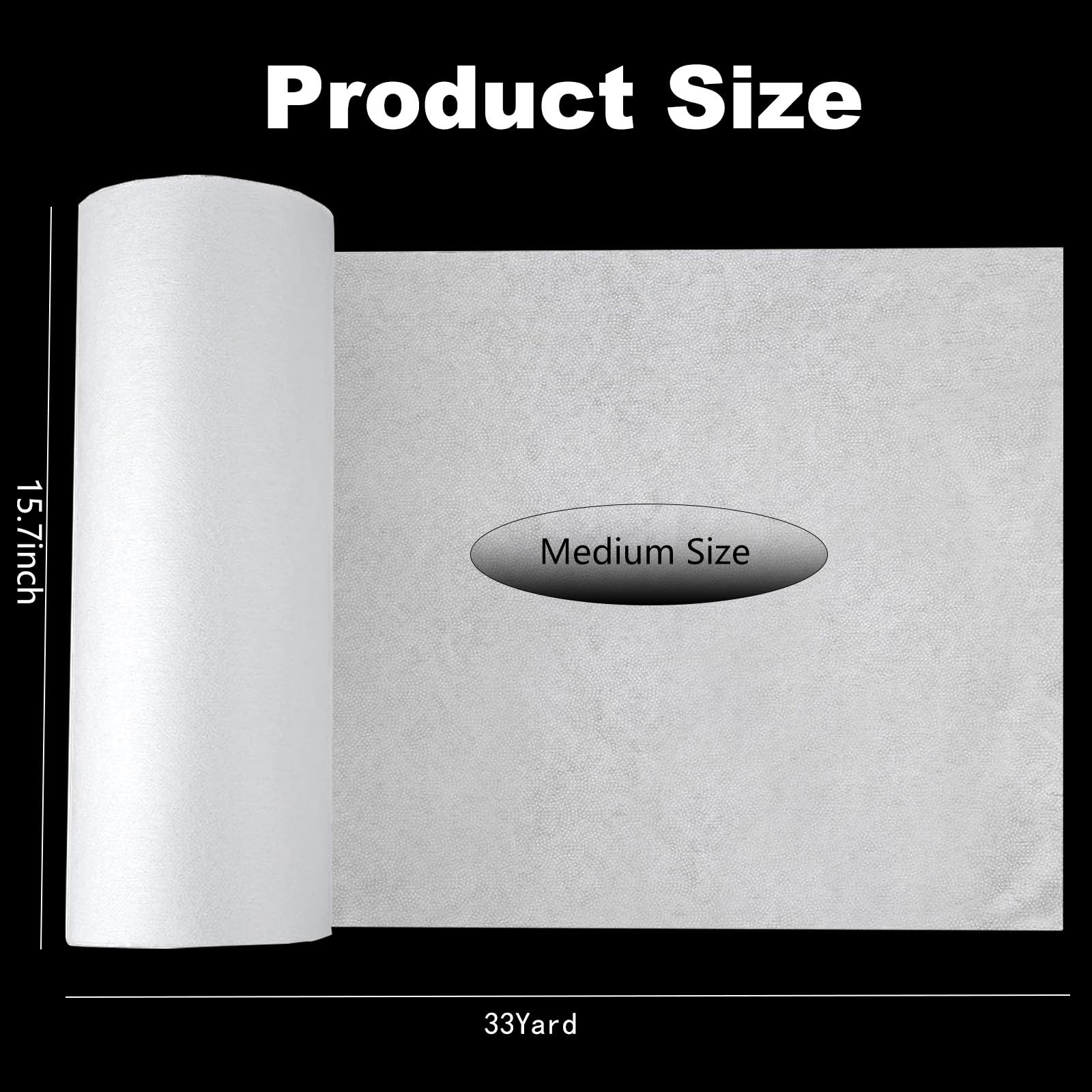 Medium Weight Iron-On Non-Woven Fusible Interfacing 15.7 Inch x 33 Yard, White Polyester Single-Sided Interfacing Fabric for Sewing, Quilting, DIY Crafts, Bags, Home Decoration (15.7 Inch x 33 Yard)