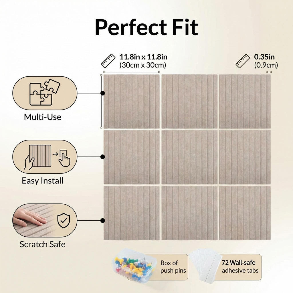 MegaBlues Large Felt Bulletin Board 48" x 36" Cork Board Alternative-12 Pack with 72 Safe Removable Adhesive Tabs, Cork Boards for Walls Cork Board for Home Office Classroom Pin Board (Taupe)