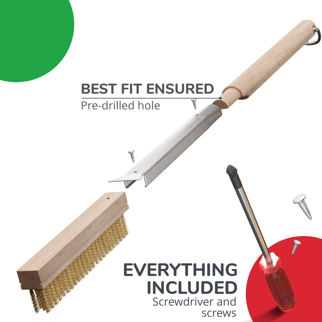 22” Pizza Oven Brush with Stone Scraper - Stainless Steel Bristles, Extra Long Handle, Heat-Resistant - Compatible with Ooni Ovens