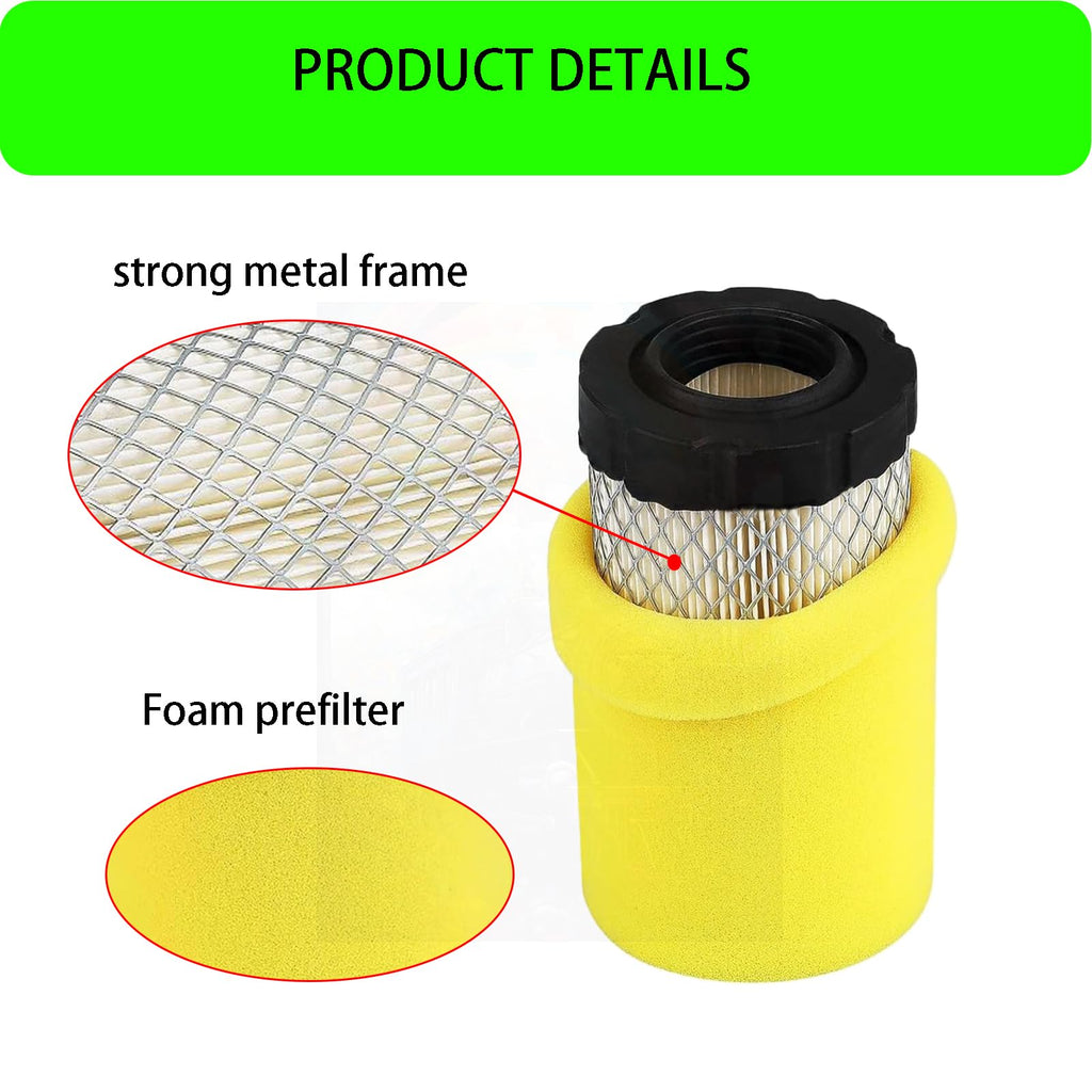 Quaprodur 2 Pack 796031 Air Filter Compatible with Briggs 797704 594201 591334 796031 MIU13038 GY21435 MIU13963 Lawn Mower with Pre Filter