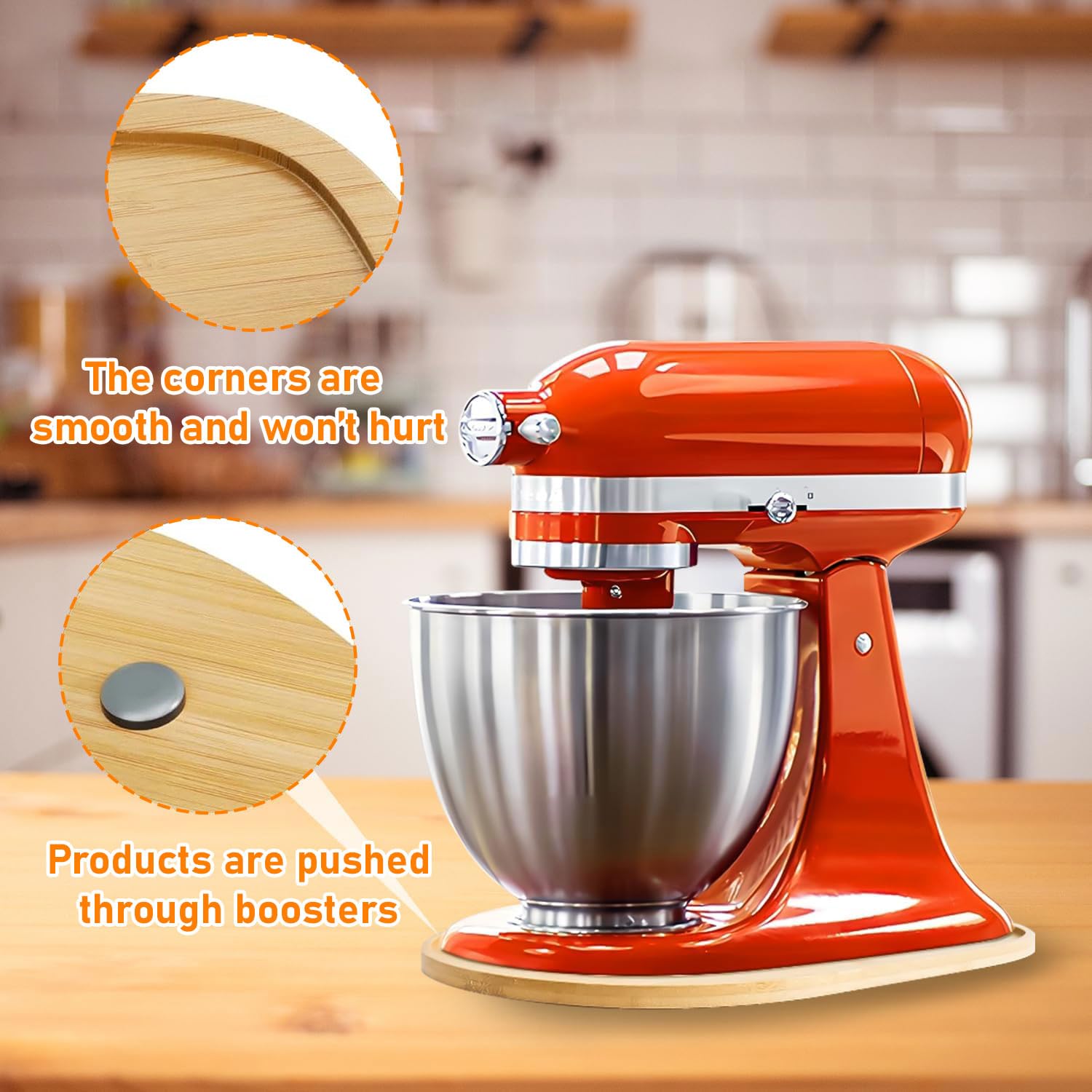 Vikarland Bamboo Mixer Slider for KitchenAid 4.5-5 Qt Tilt Head Stand Mixer Moving Tray Slide Mat for KitchenAid Artist Stand Mixer Attachments Sliding Tray